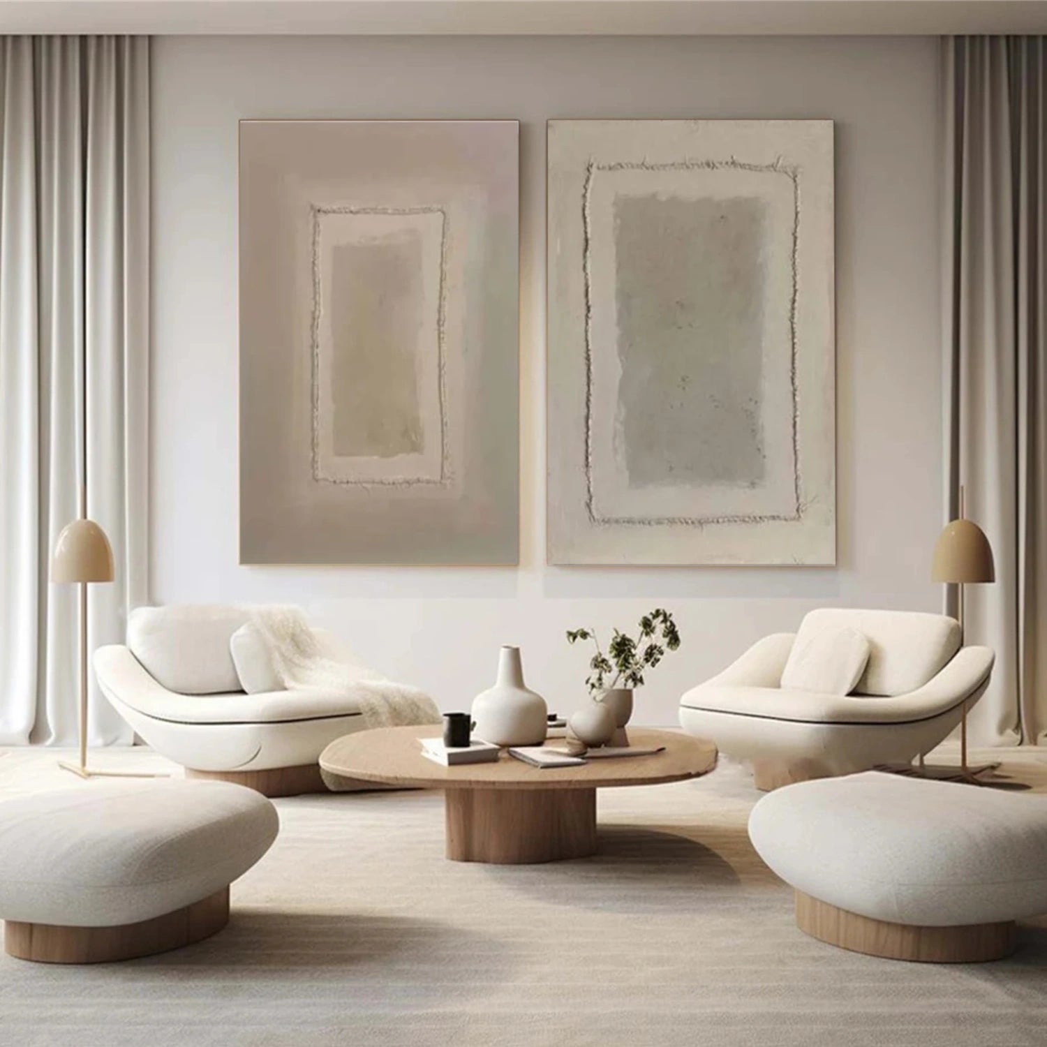 Beige Wabi Sabi Abstract Textured Canvas Art Set of 2 #WA209