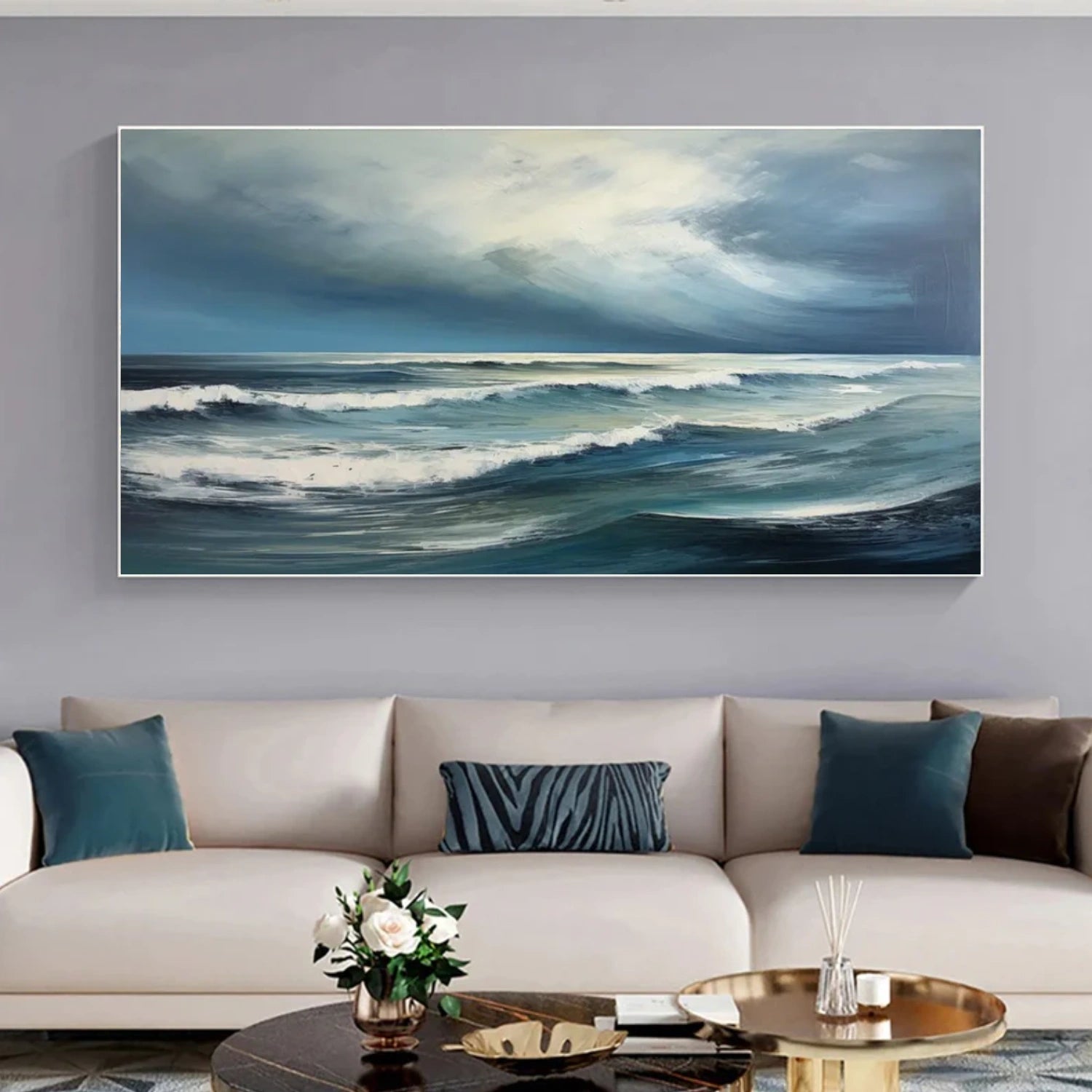 Sky And Ocean Abstract Textured Wall Art #SO349