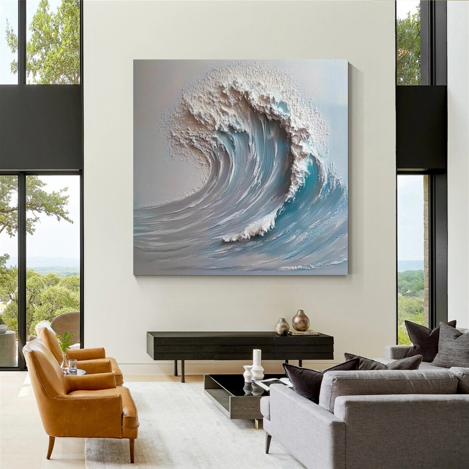 Sky And Ocean Abstract Textured Wall Art #SO298