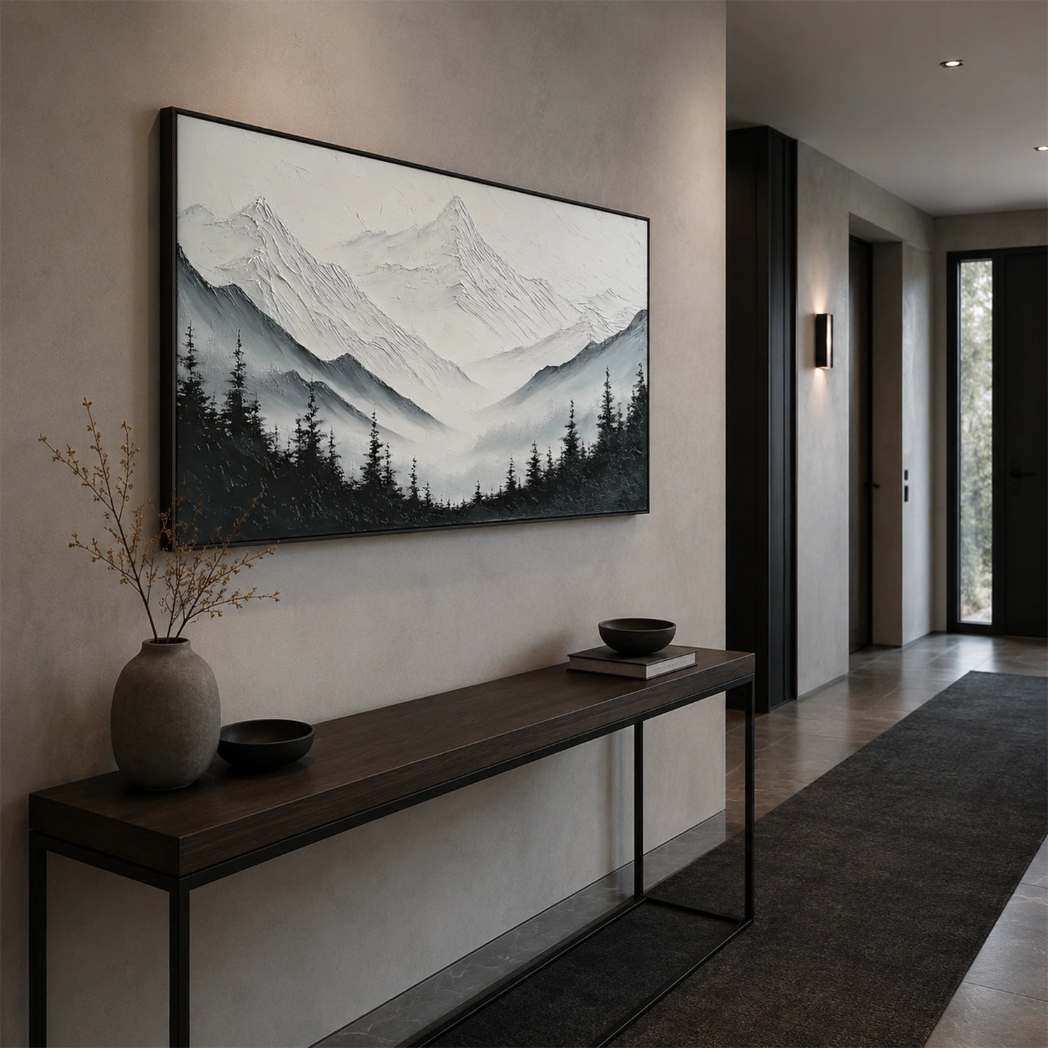 Black and White Abstract Mountain Textured Canvas Art #WT268