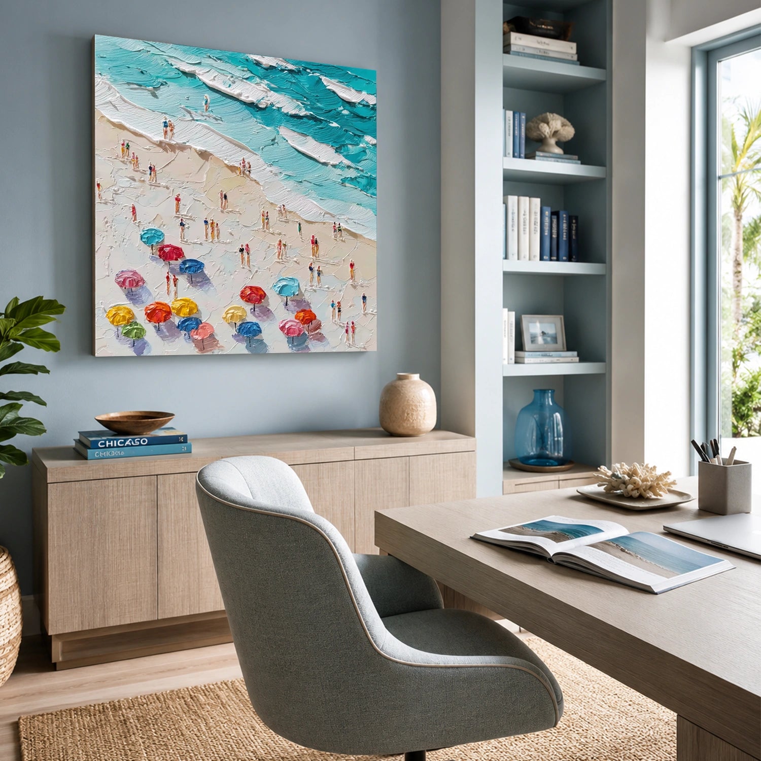 Sky And Ocean Abstract Textured Wall Art #SO429