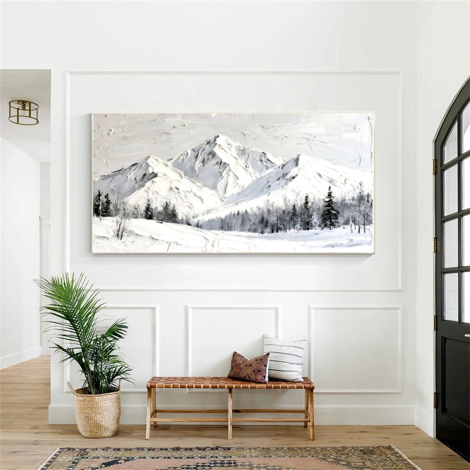 White Minimalist Mountain Textured Canvas Art #WT208