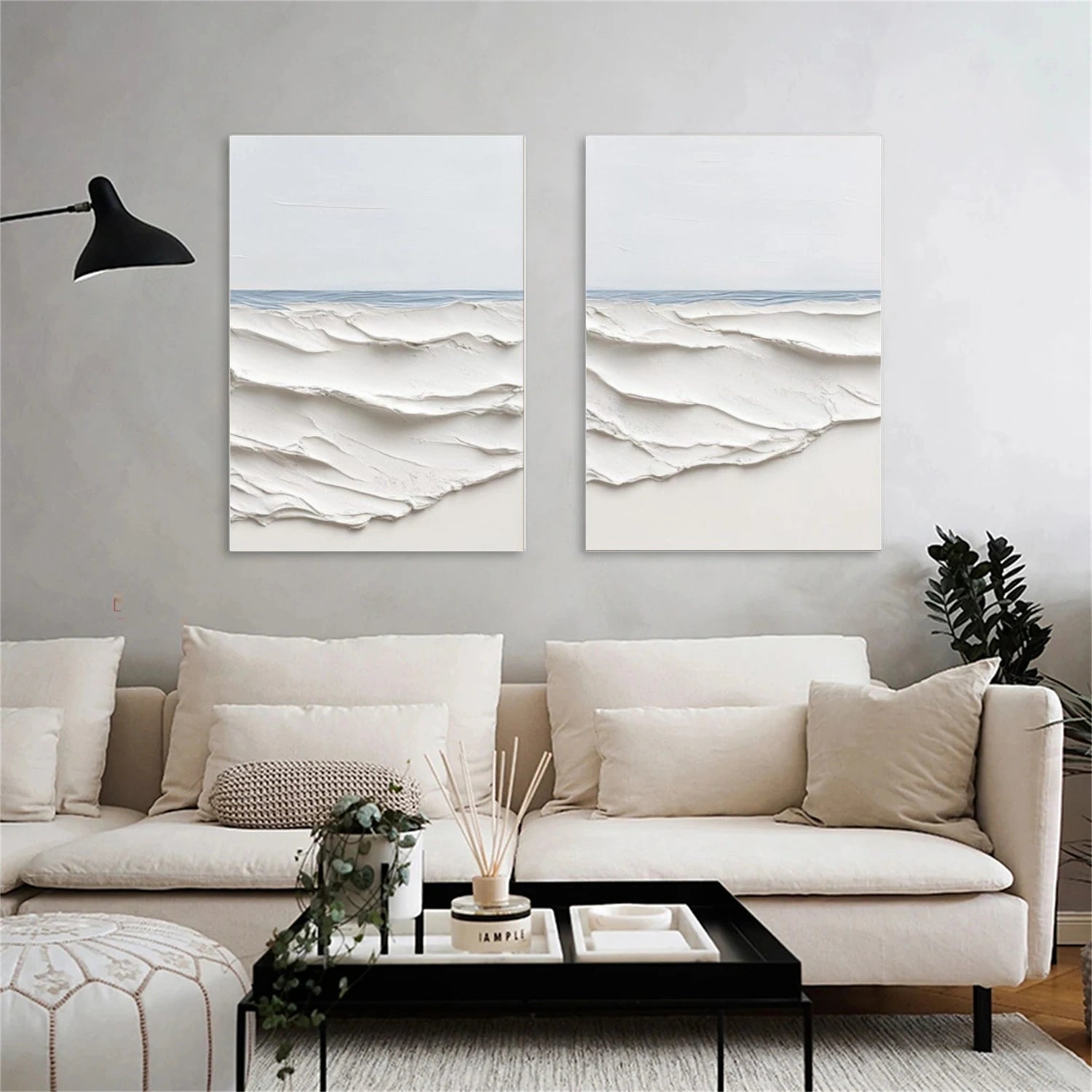 White Minimalist Mountain Textured  Canvas Art Set of 2 #WT237