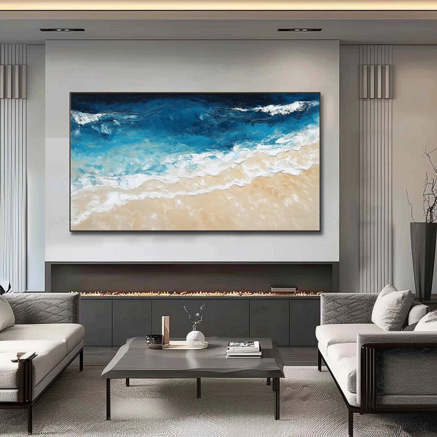Sky And Ocean Abstract Textured Wall Art #SO293