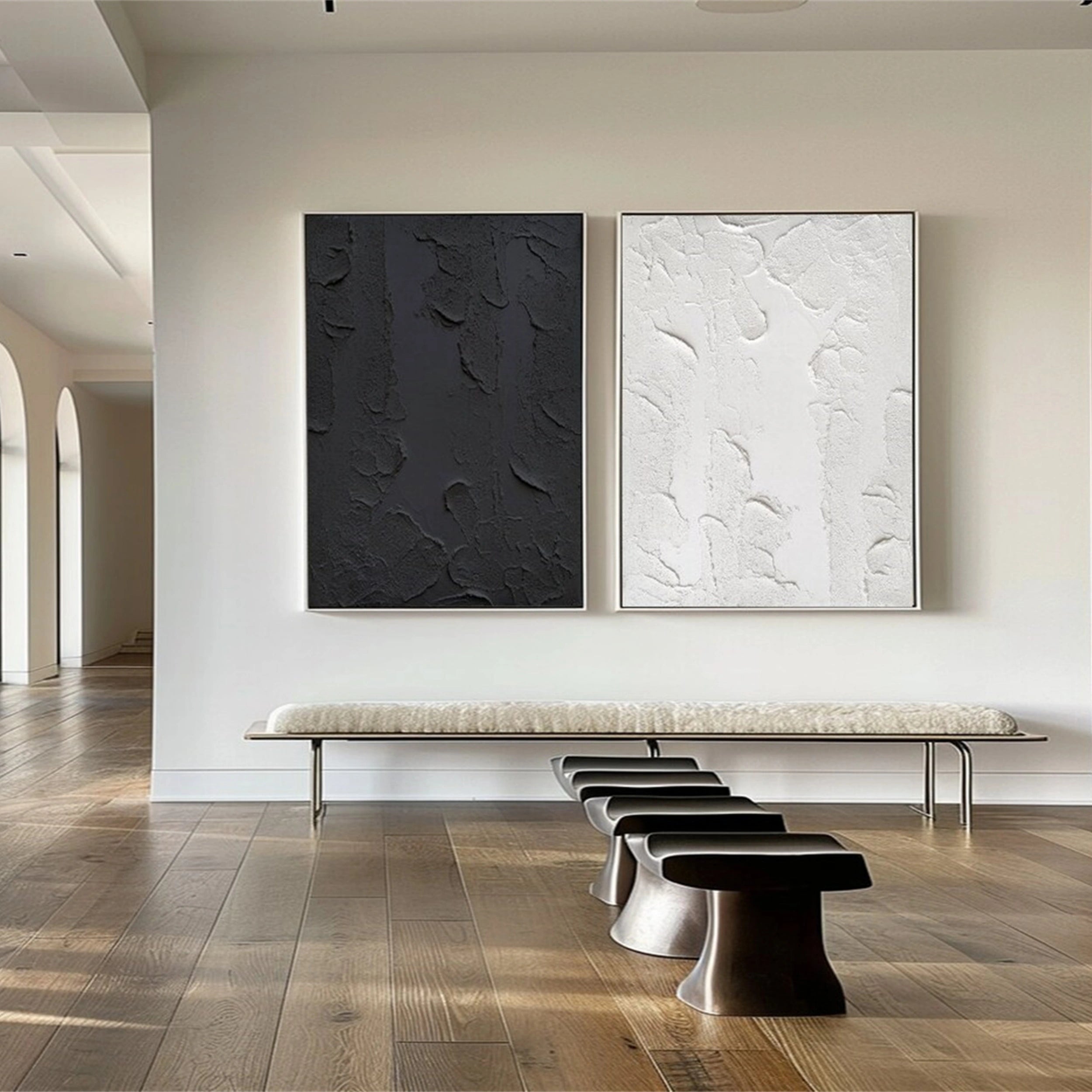 Black Textured Minimalist Wall Art Set of 2 #BT050