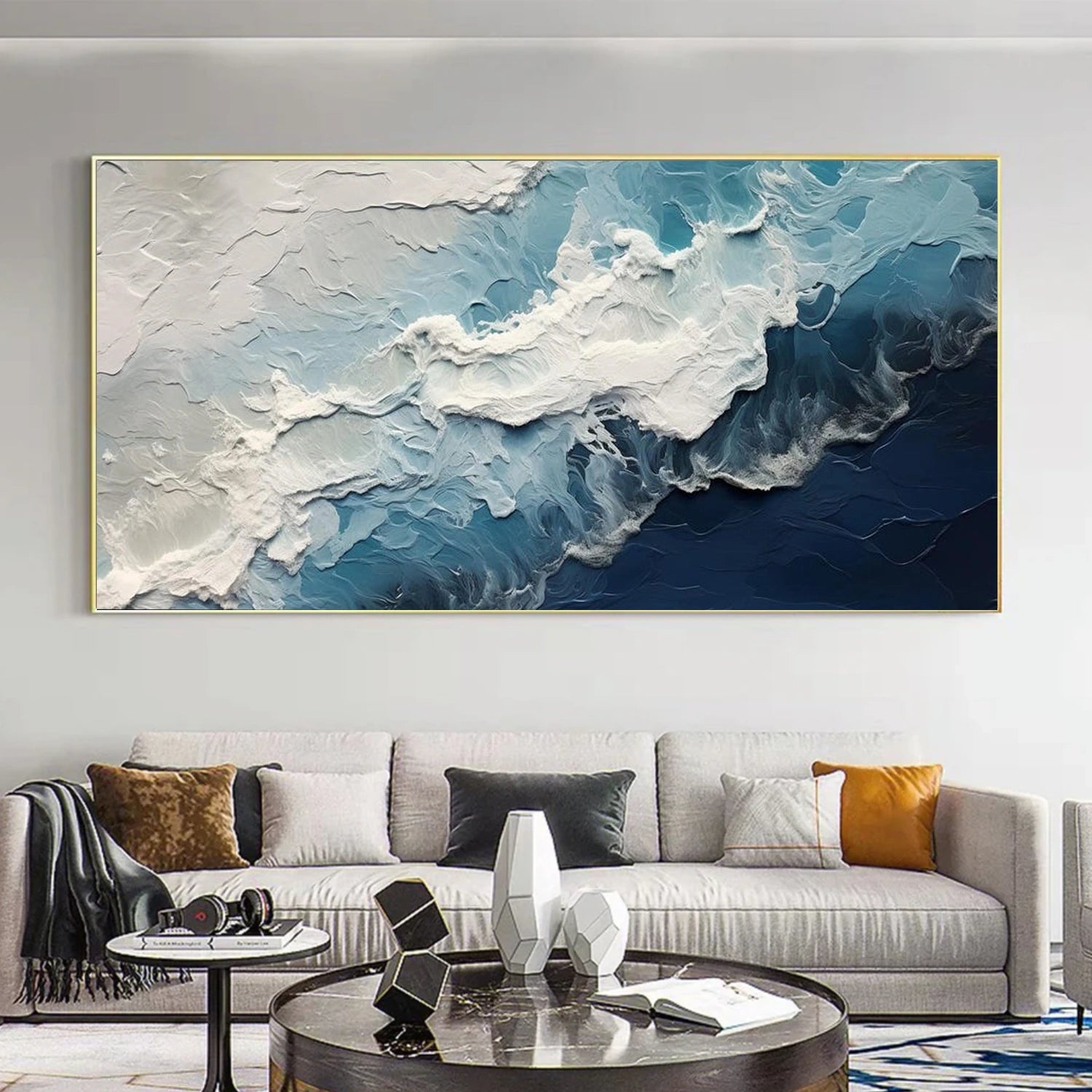 Sky And Ocean Abstract Textured Wall Art #SO396