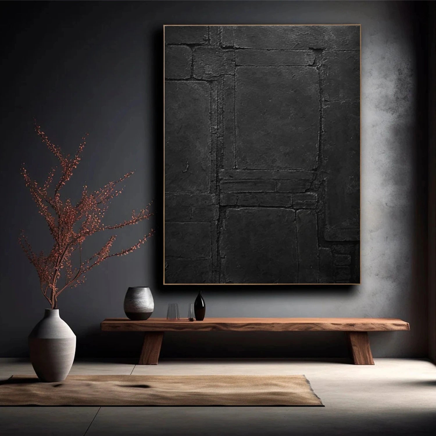 Black Minimalist Textured Canvas Art #BT080