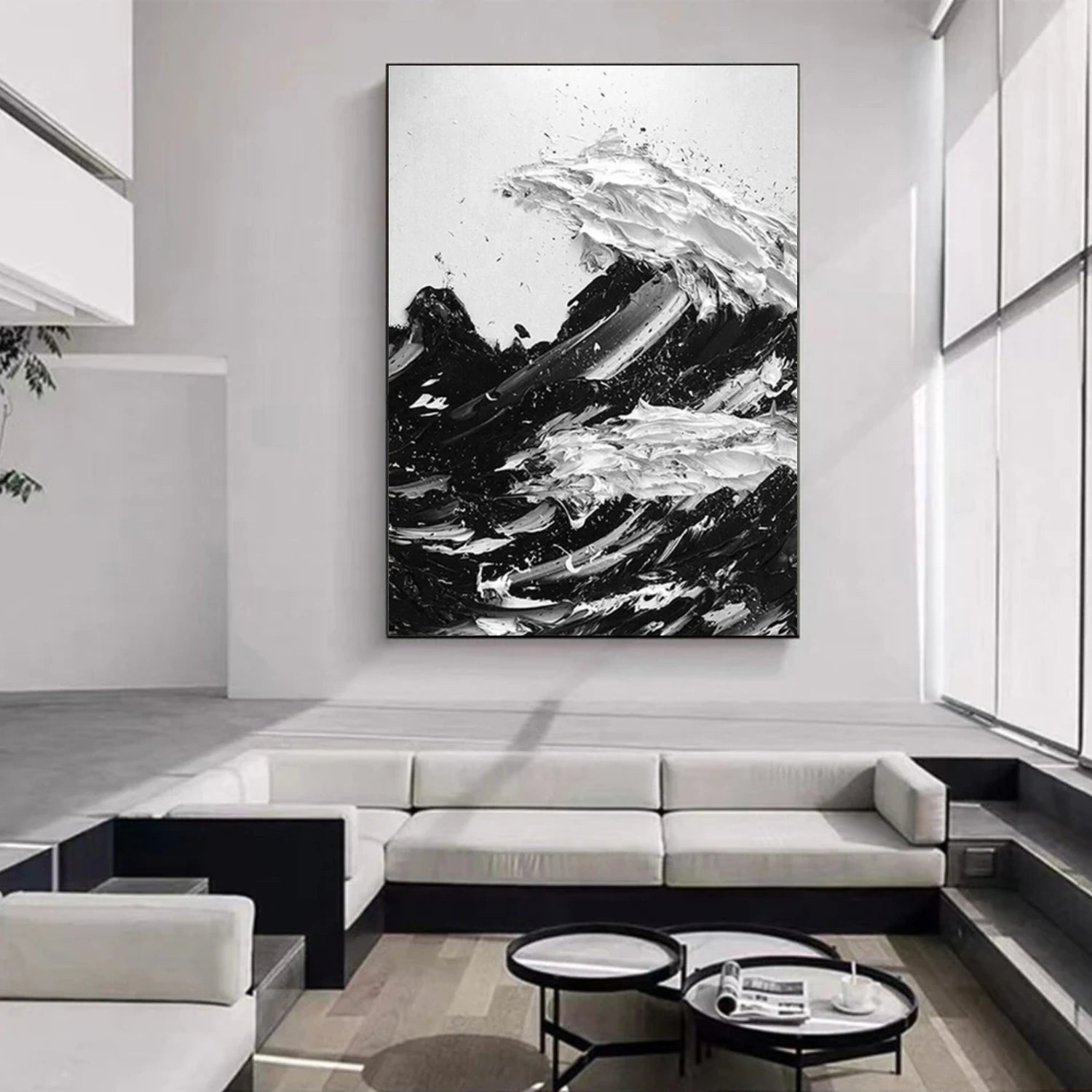Black and White Sky And Ocean Abstract Textured Wall Art #SO301
