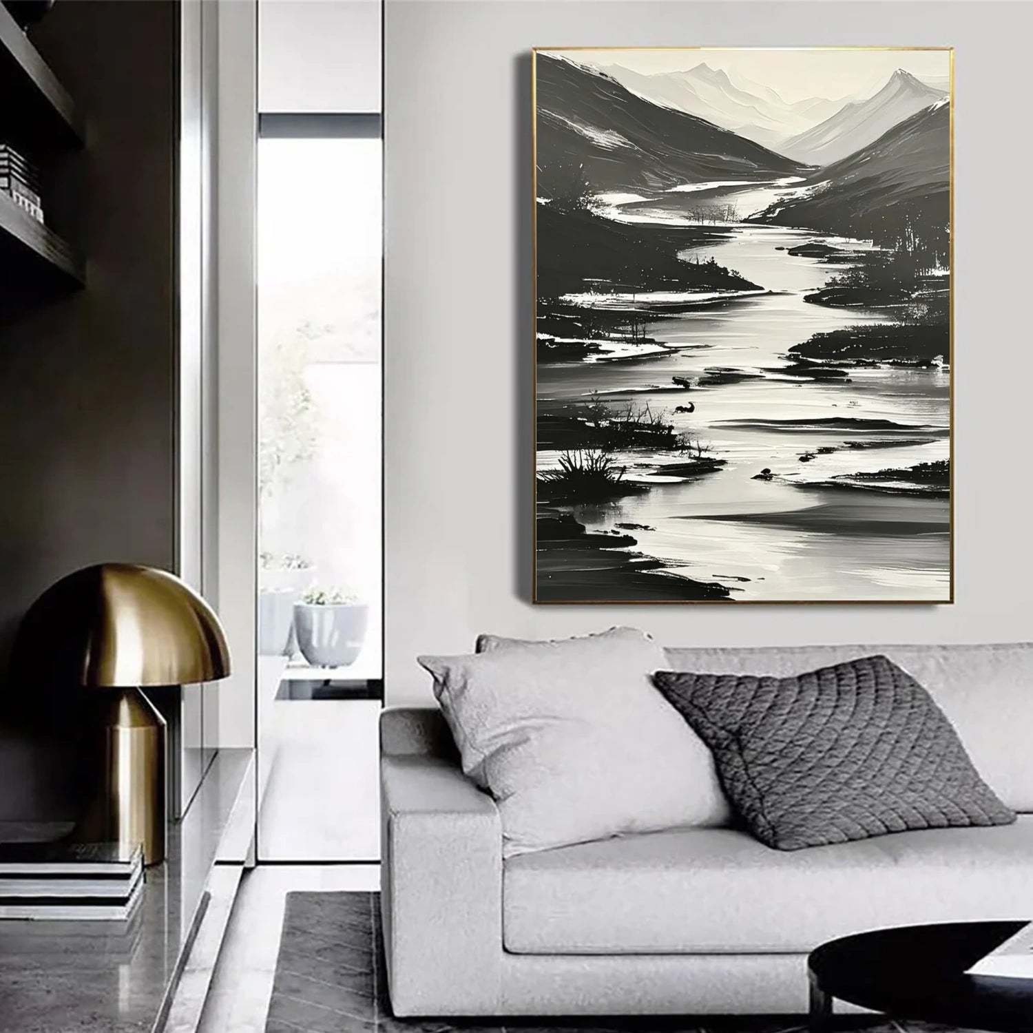 Black and White Minimalist Mountain Canvas Art #WT211
