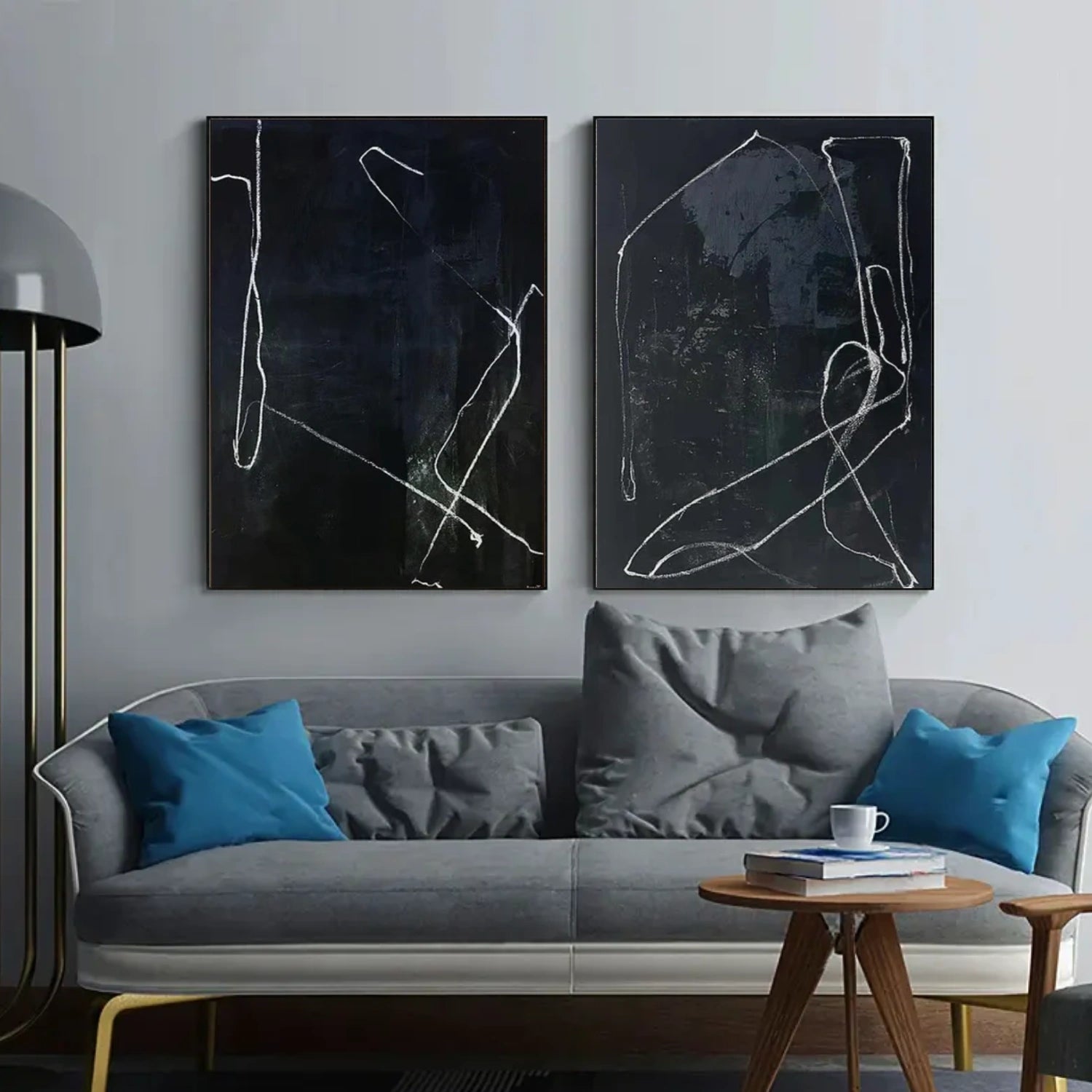 Black Wabi Sabi Abstract Canvas Art Set of 2 #WA238