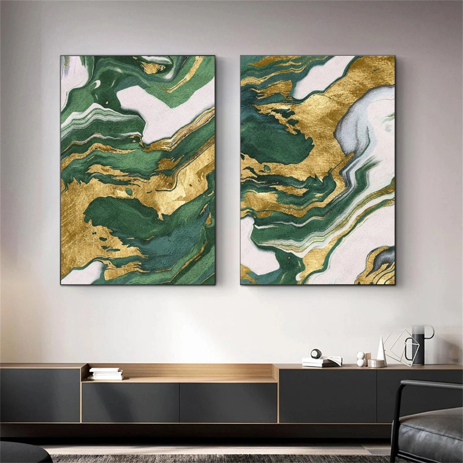 Green Abstract Wall Art Set of 2 #AW175