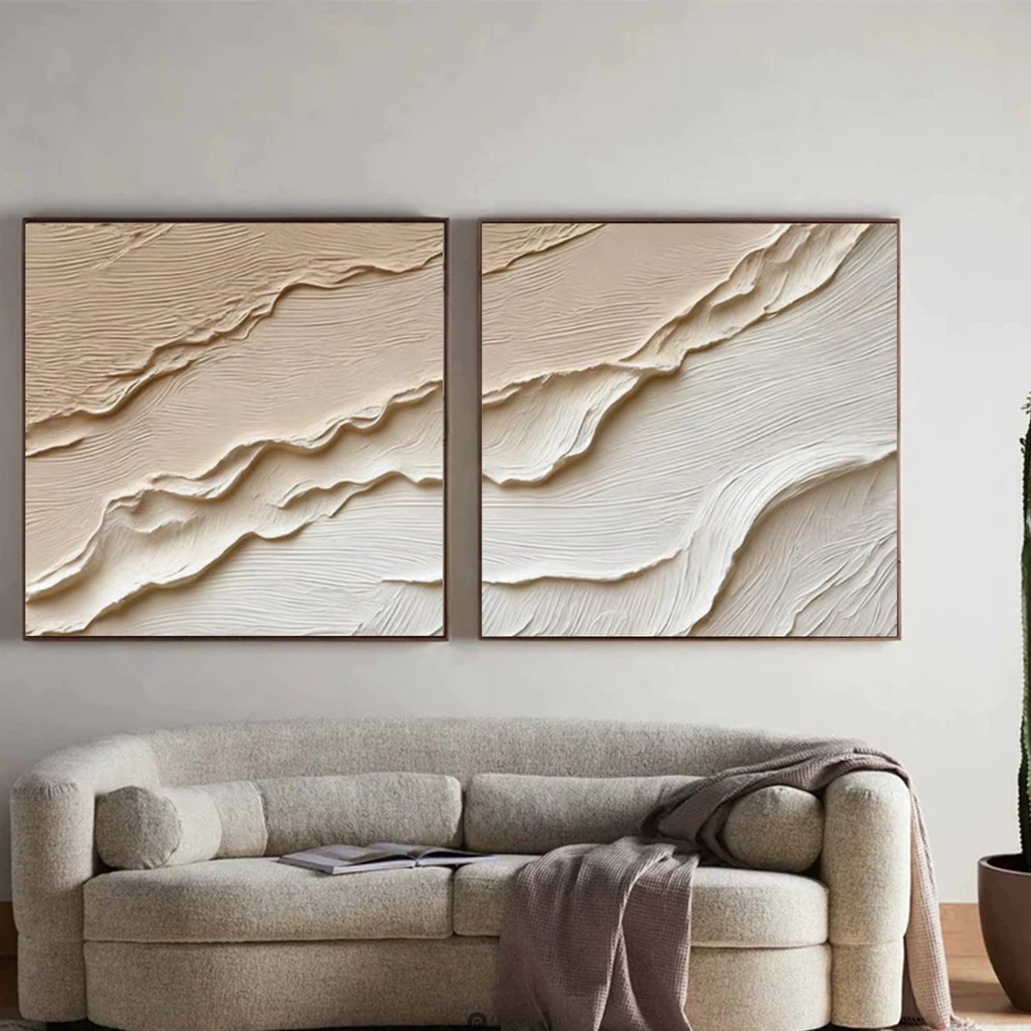 Beige & Brown Textured Minimalist Wall Art Set of 2 #BM037