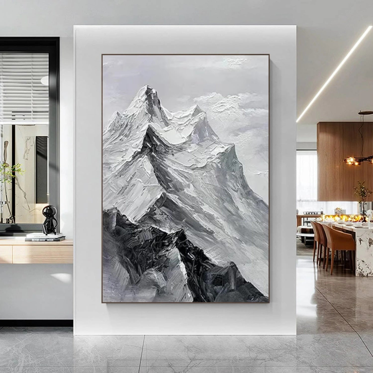 Black and White Minimalist Mountain Textured Canvas Art #WT203