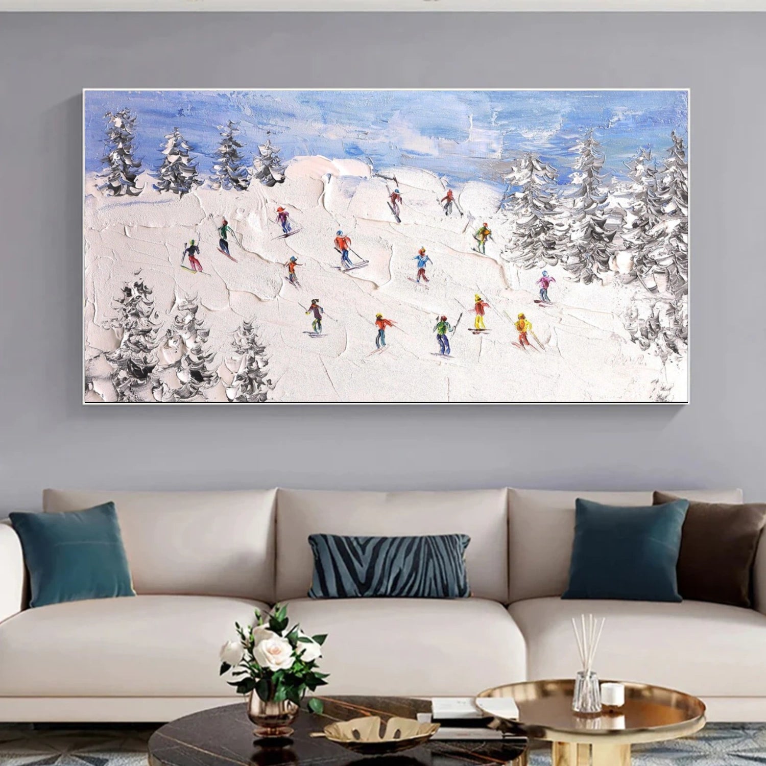 Skiing Sport Textured Wall Art #BA030