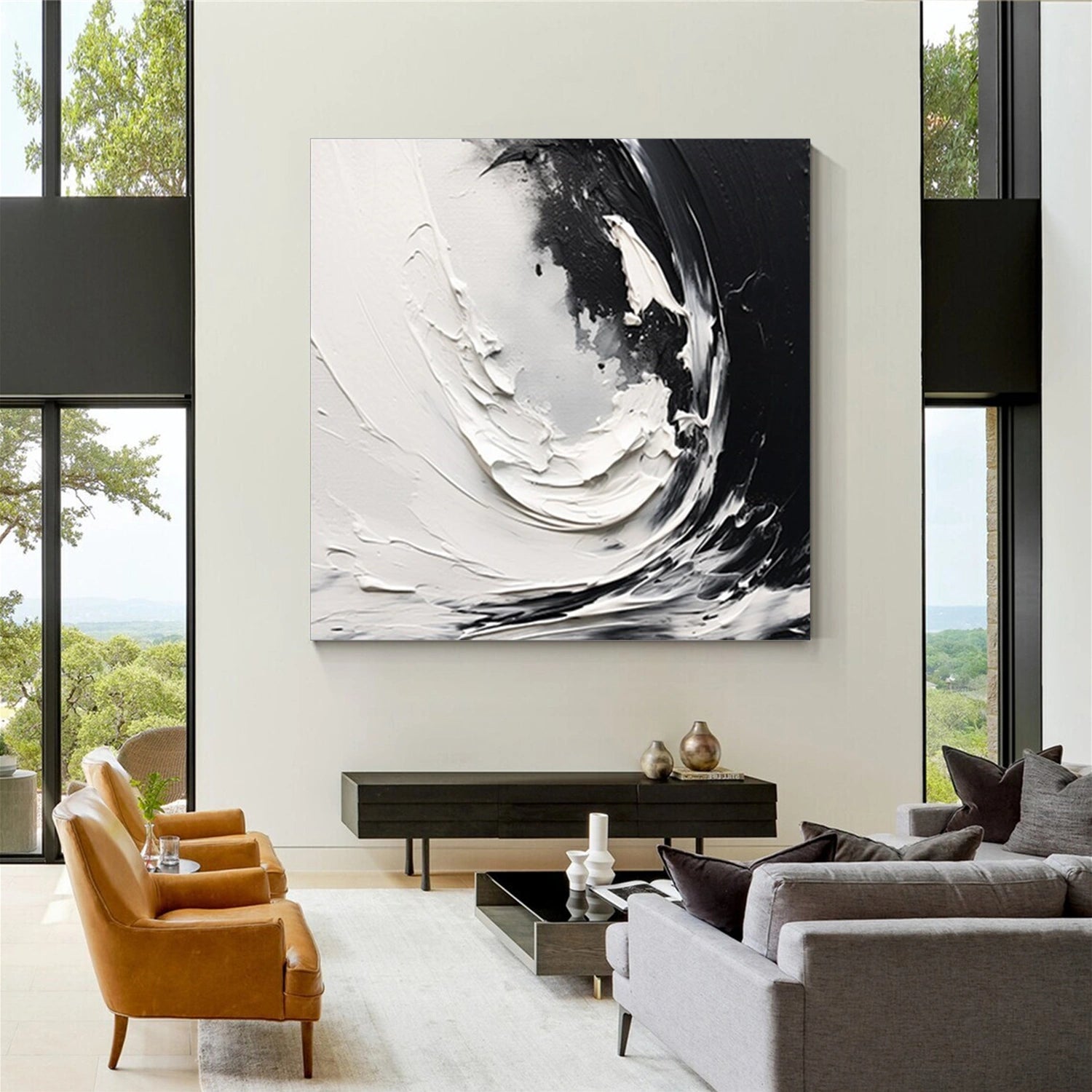Black and White Minimalist Textured Canvas Art #BT077