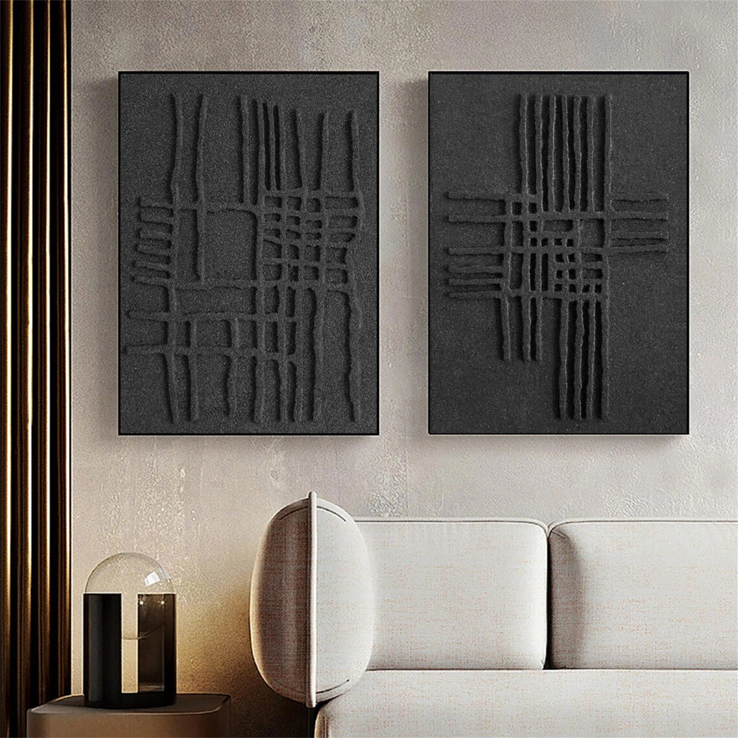 Black Textured Minimalist Wall Art Set of 2 #BT051