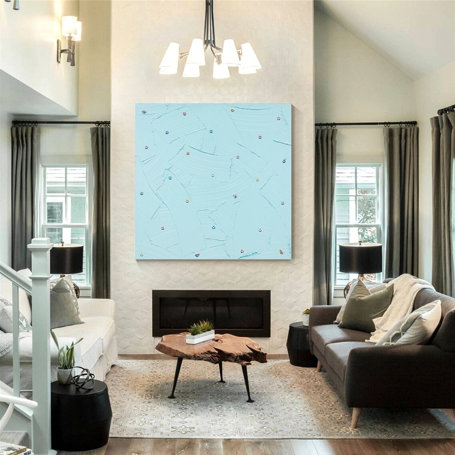 Blue Sky And Ocean Abstract Textured Wall Art #SO266