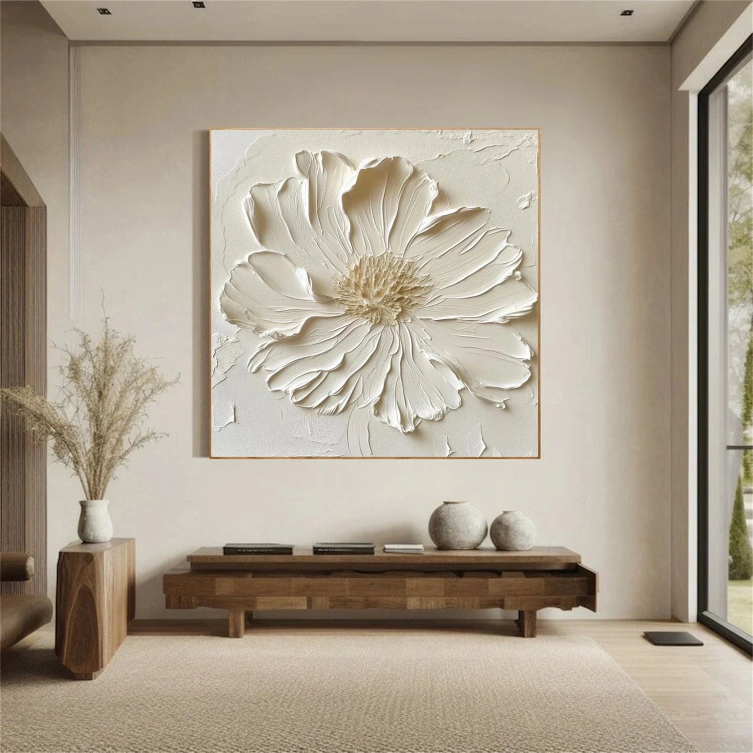 White Tree And Flower Abstract Textured Wall Art #TF146