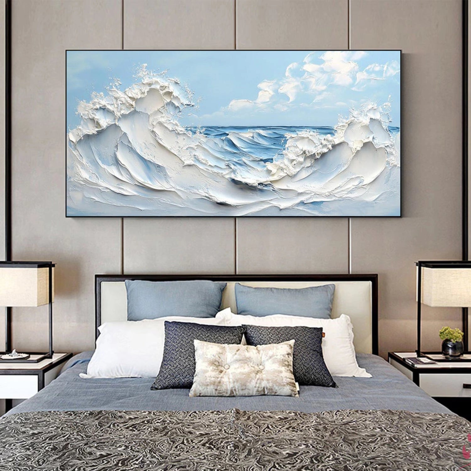 Sky And Ocean Abstract Textured Wall Art #SO397