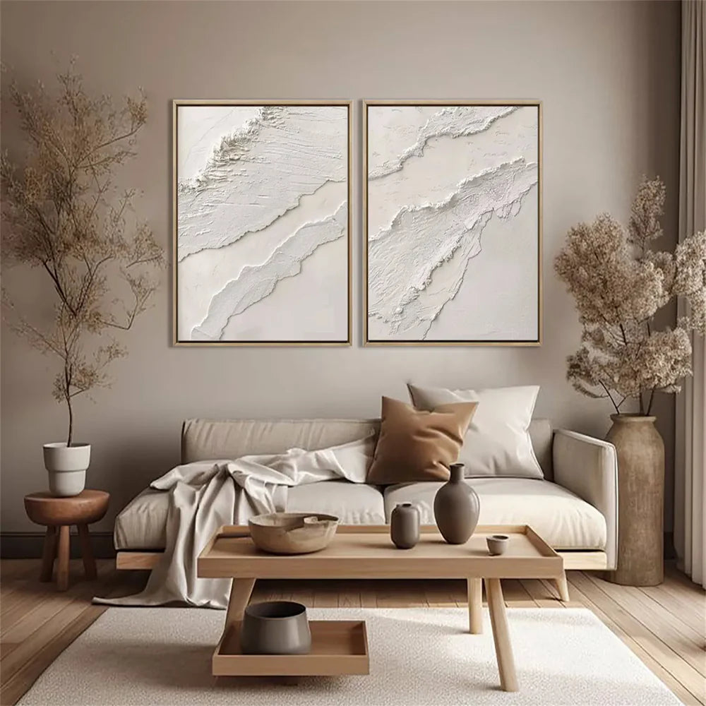 White Textured Minimalist Wall Art Set of 2 #WT175