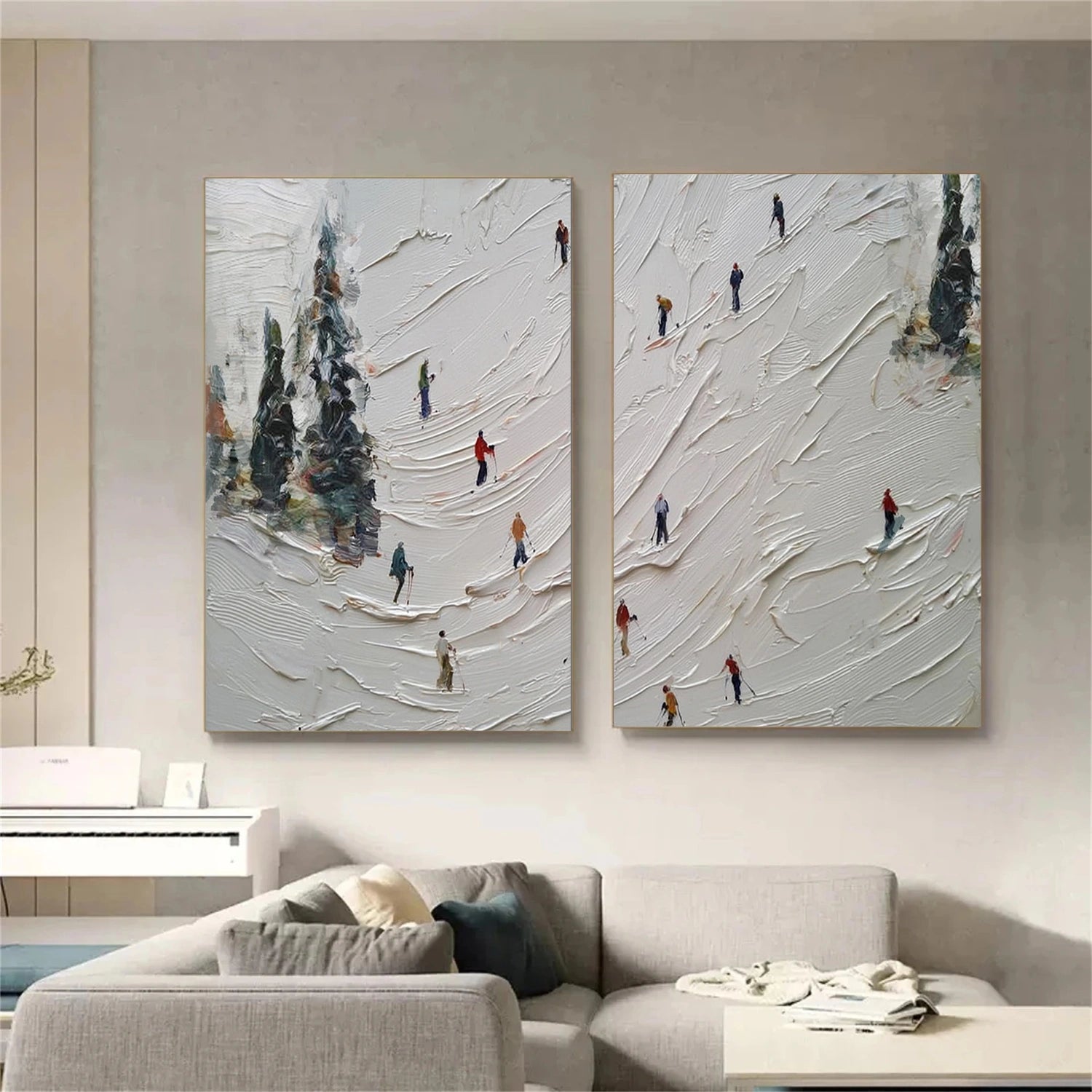 Skiing Sport Textured Wall Art Set of 2 #BA047