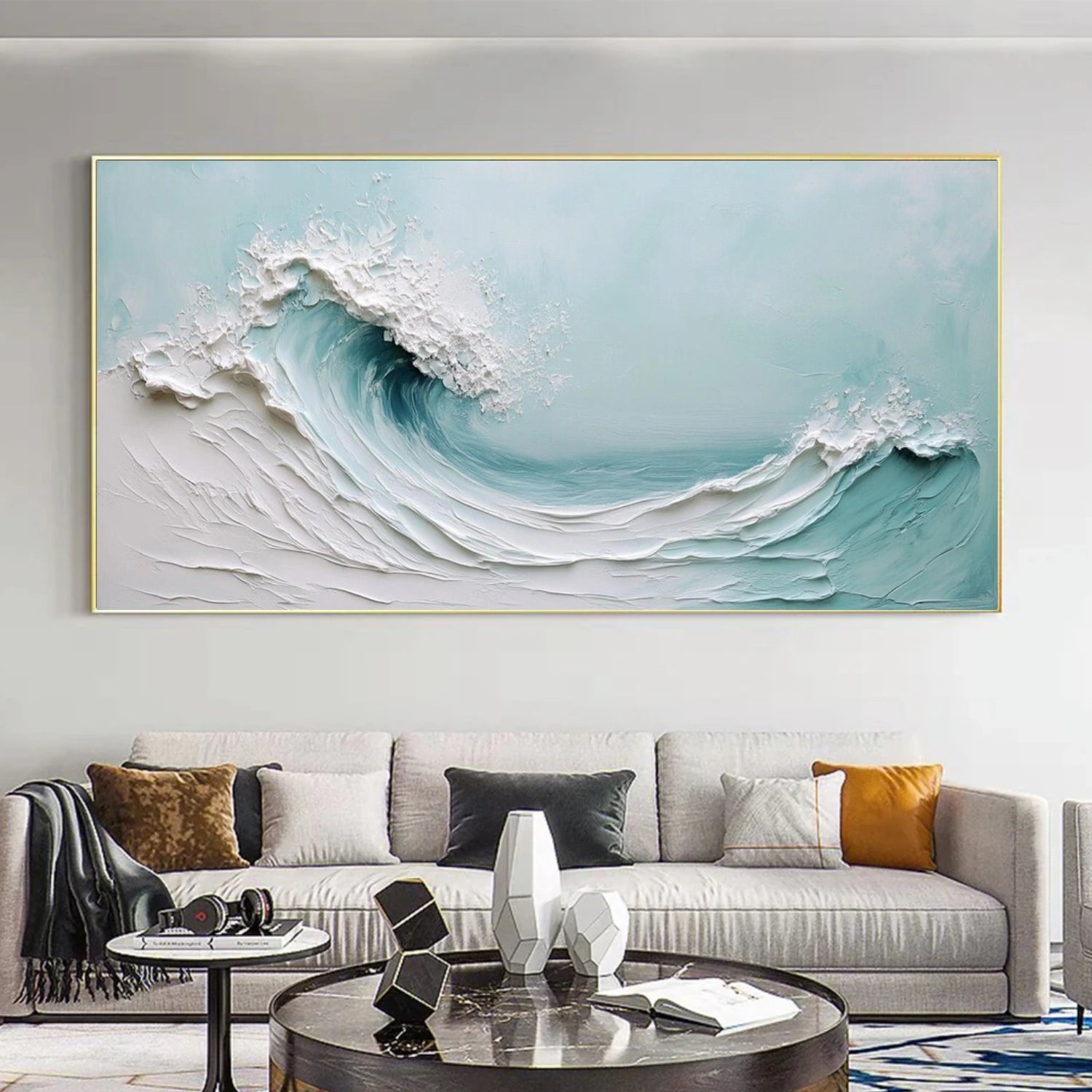 Sky And Ocean Abstract Textured Wall Art #SO352