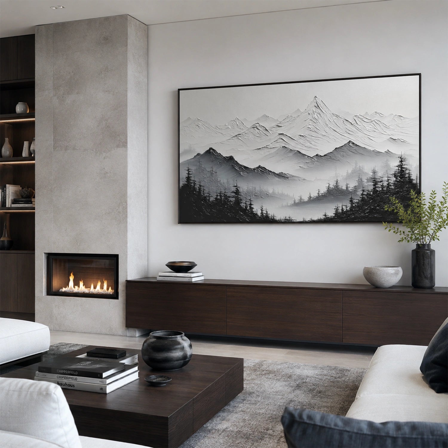Black and White Abstract Mountain Textured Canvas Art #WT270