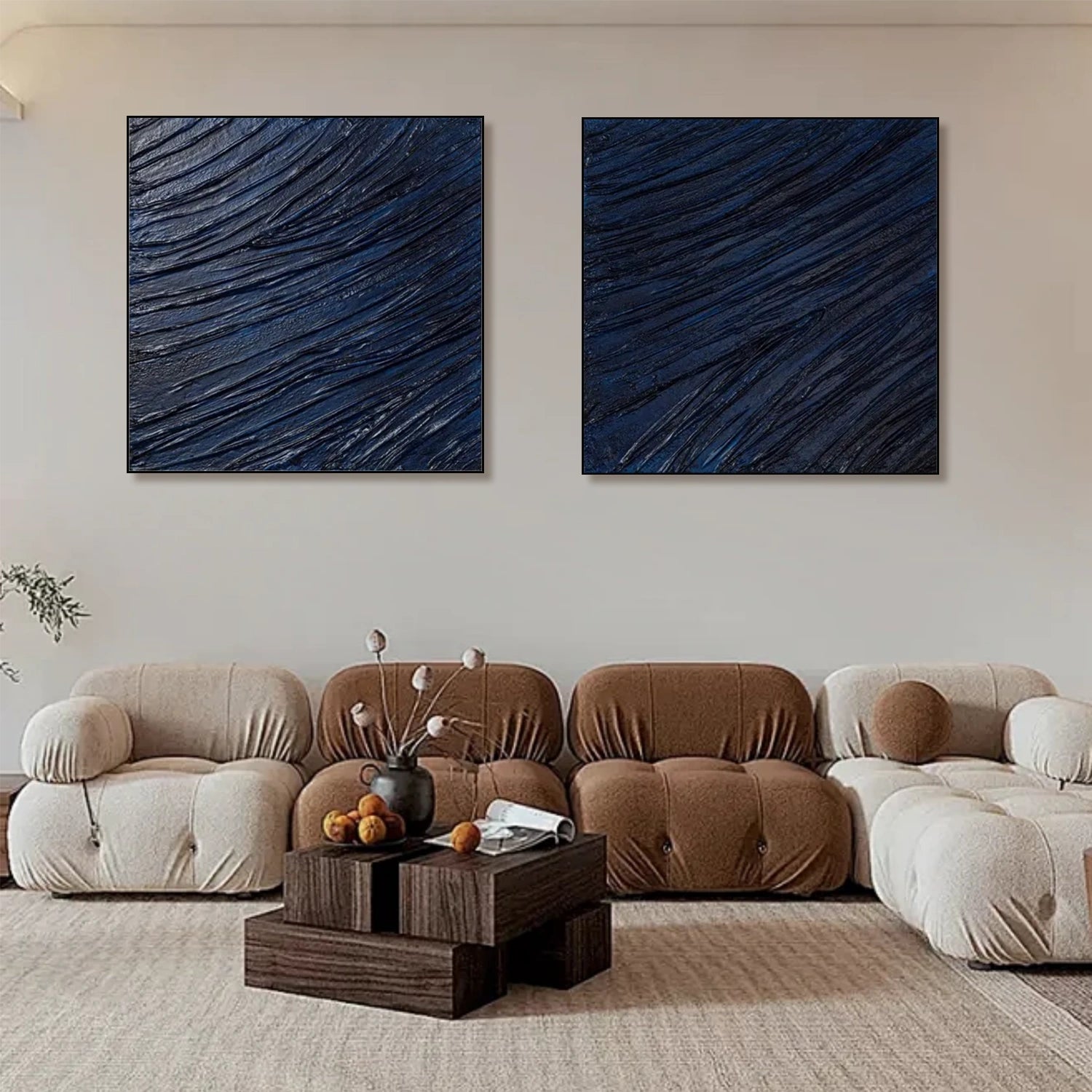 Blue Textured Minimalist Wall Art Set of 2 #BL026
