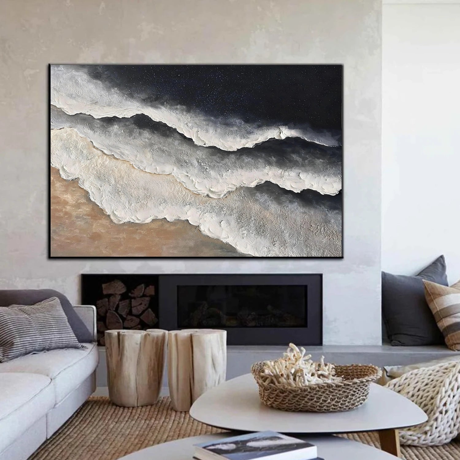 Sky And Ocean Abstract Textured Wall Art #SO392