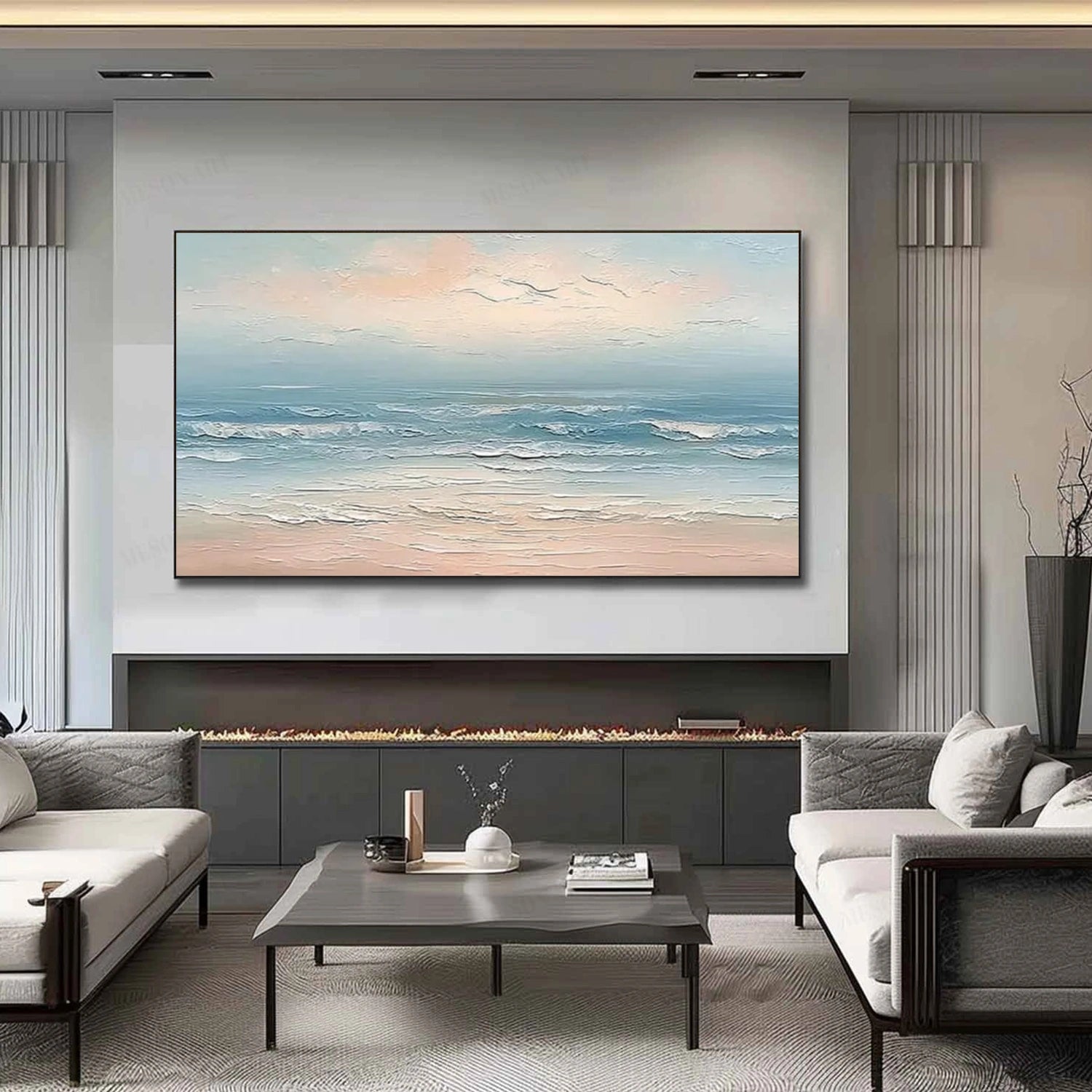 Sky And Ocean Abstract Textured Wall Art #SO384