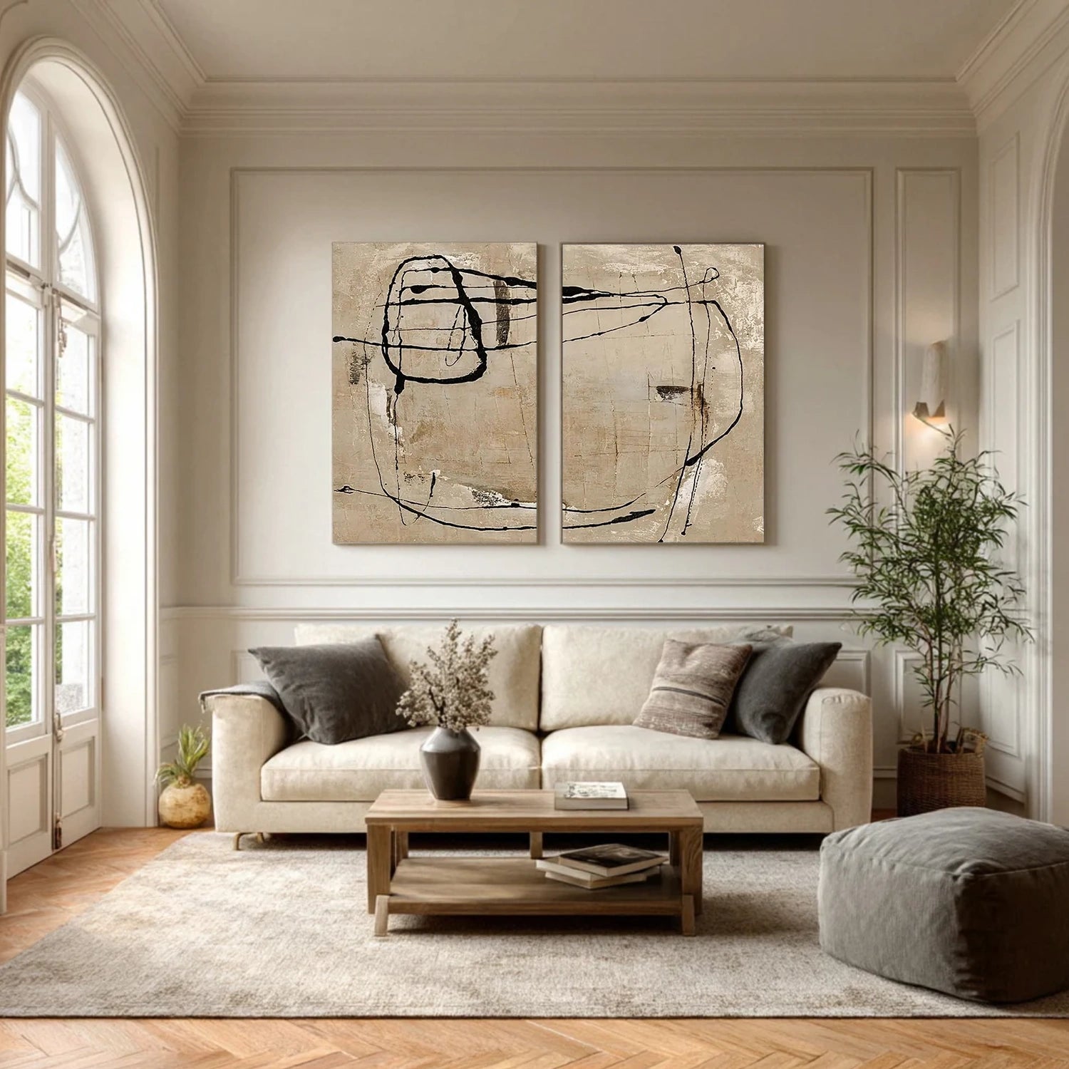 Beige & Black Wabi Sabi Abstract Canvas Art Set of 2 #WA231