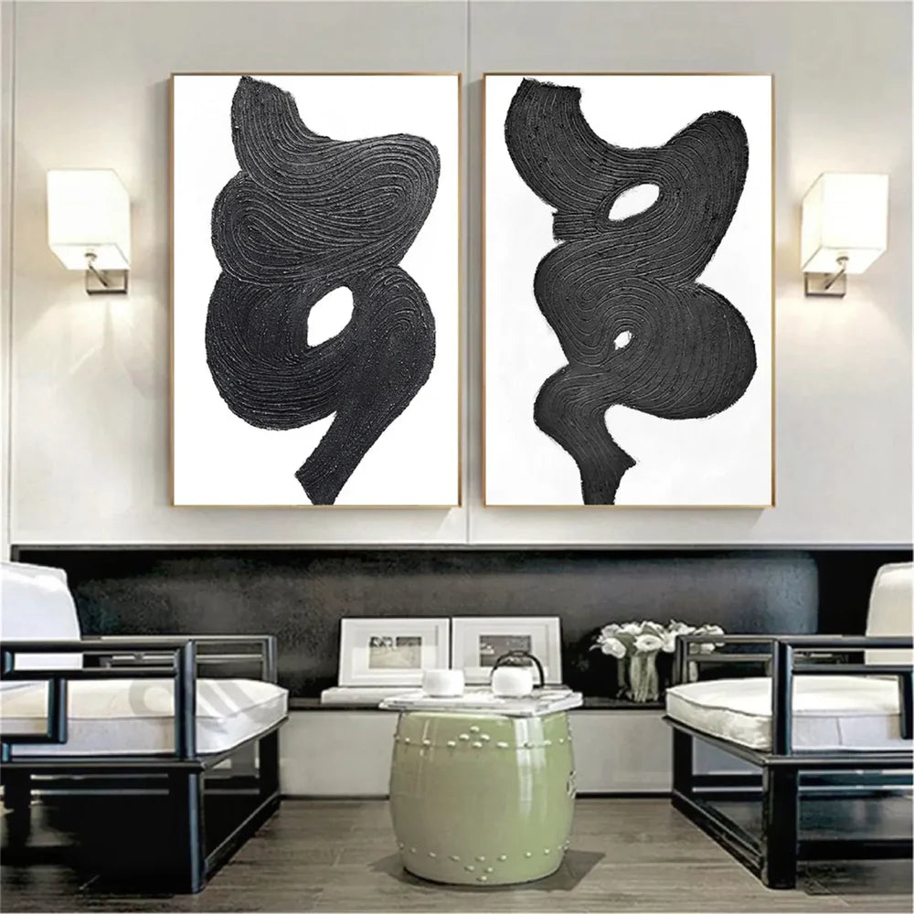 Black Textured Minimalist Wall Art Set of 2 #BT068