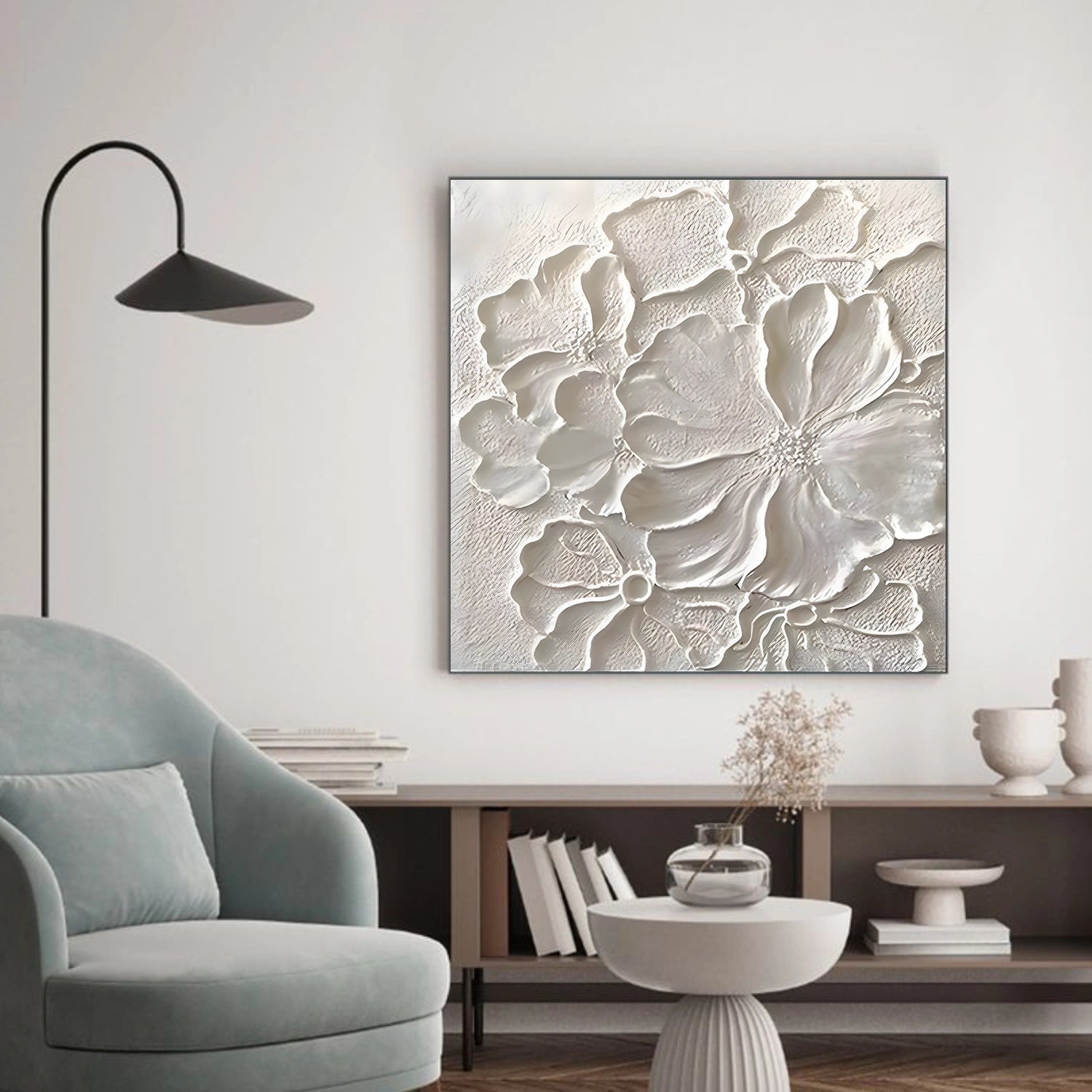 White Tree And Flower Abstract Textured  Wall Art #TF190