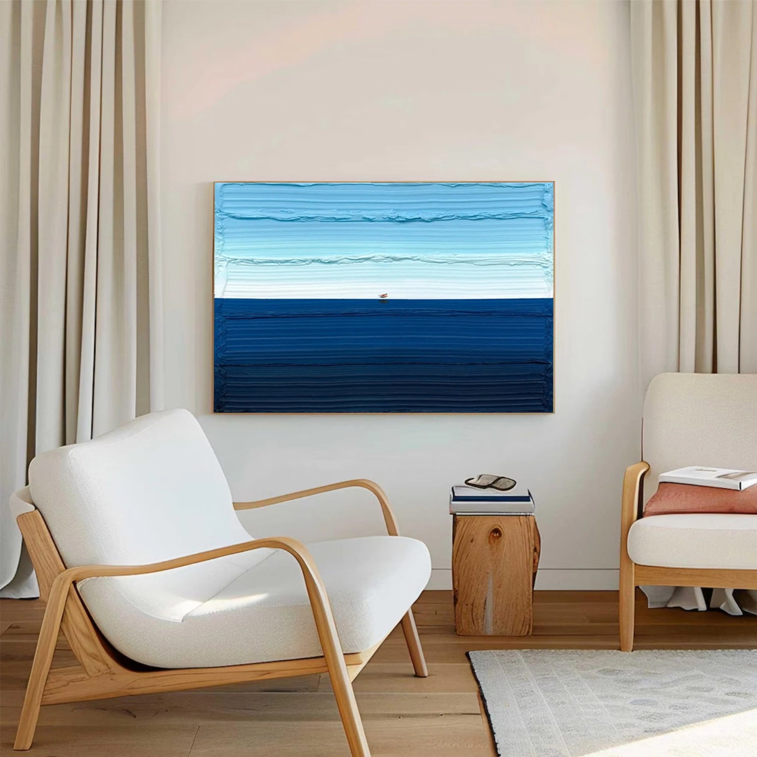 Blue Sky And Ocean Abstract Textured Wall Art #SO269