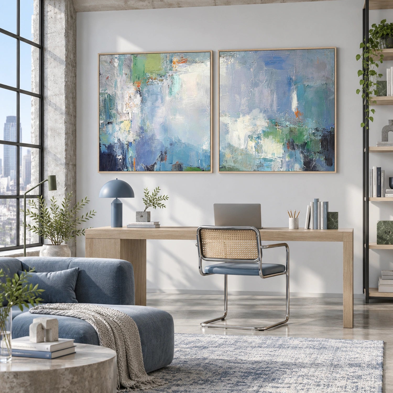 Blue Abstract Wall Art Set of 2 #AW266