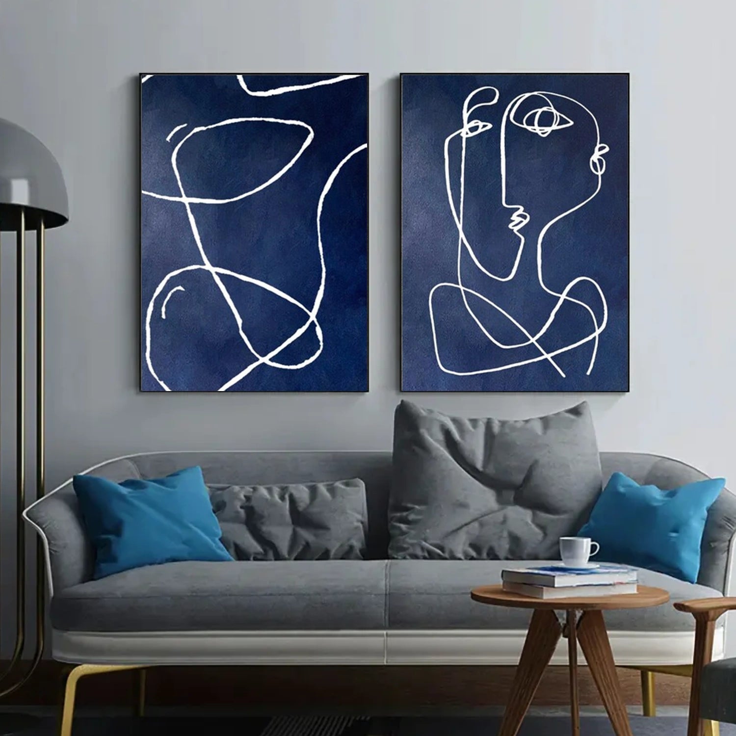 Blue Abstract Portrait Wall Art Set of 2 #WP018