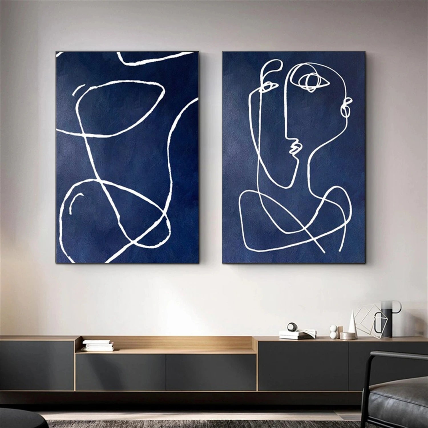 Blue Abstract Portrait Wall Art Set of 2 #WP018