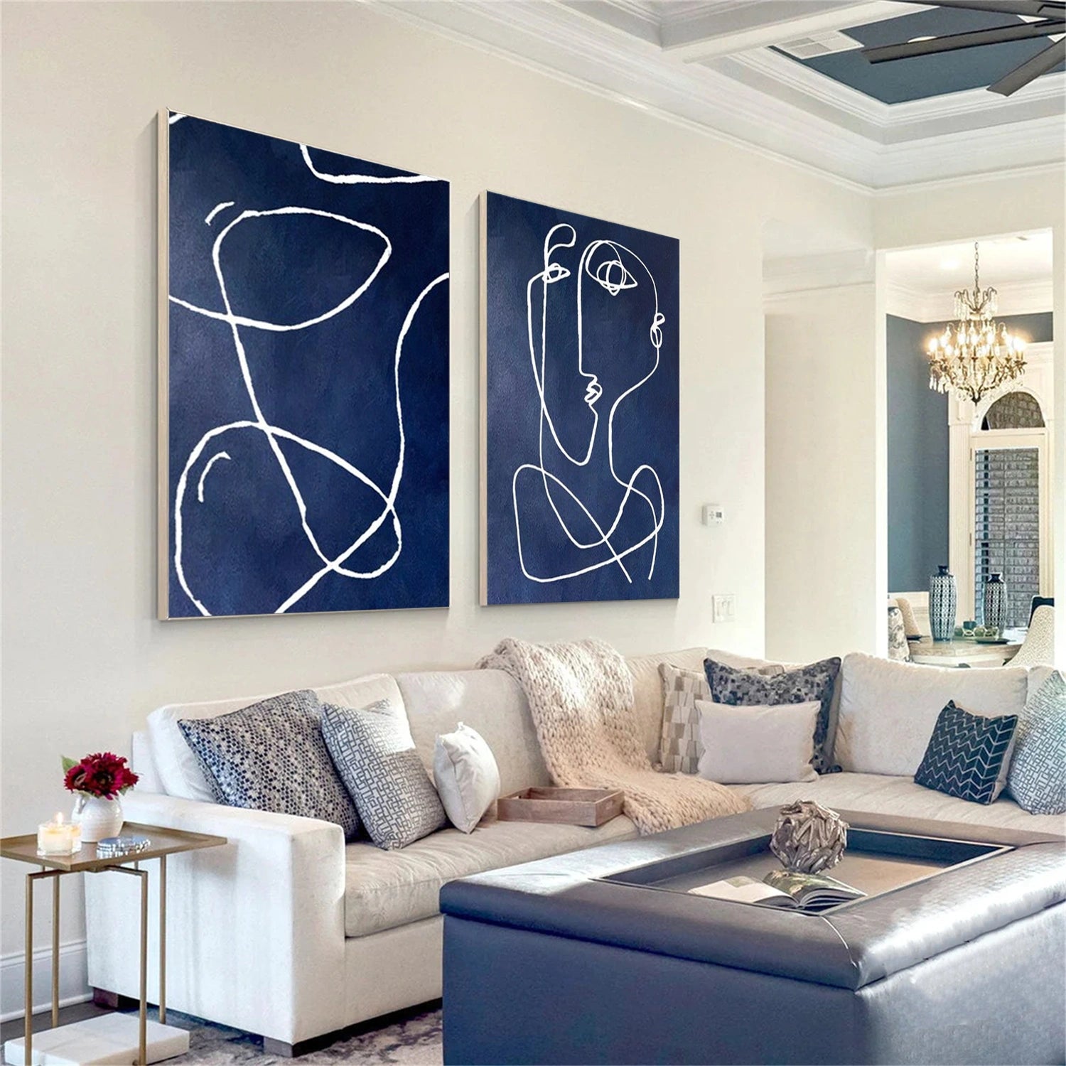 Blue Abstract Portrait Wall Art Set of 2 #WP018