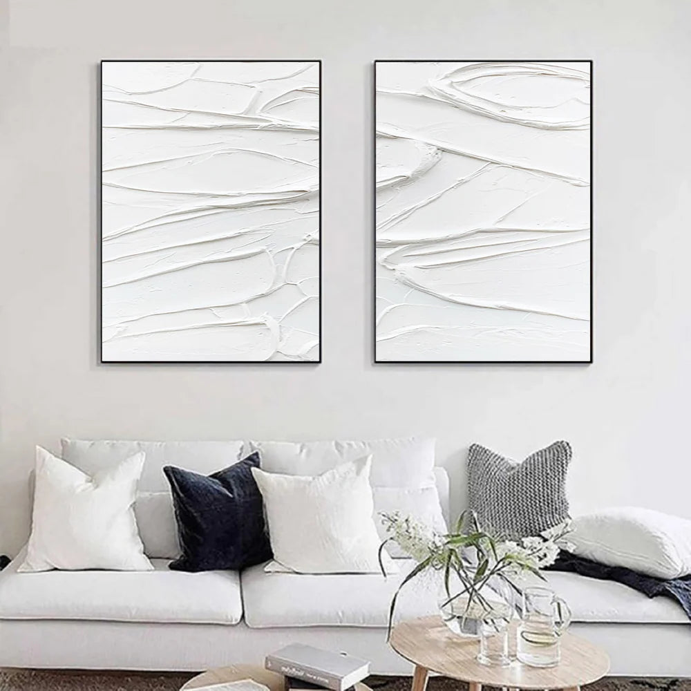 White Textured Minimalist Wall Art Set of 2 #WT174