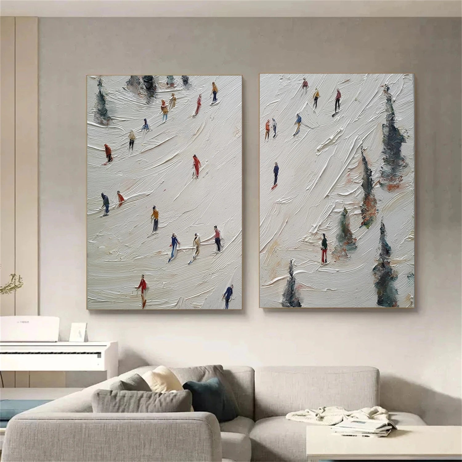 Skiing Sport Textured Wall Art Set of 2 #BA044