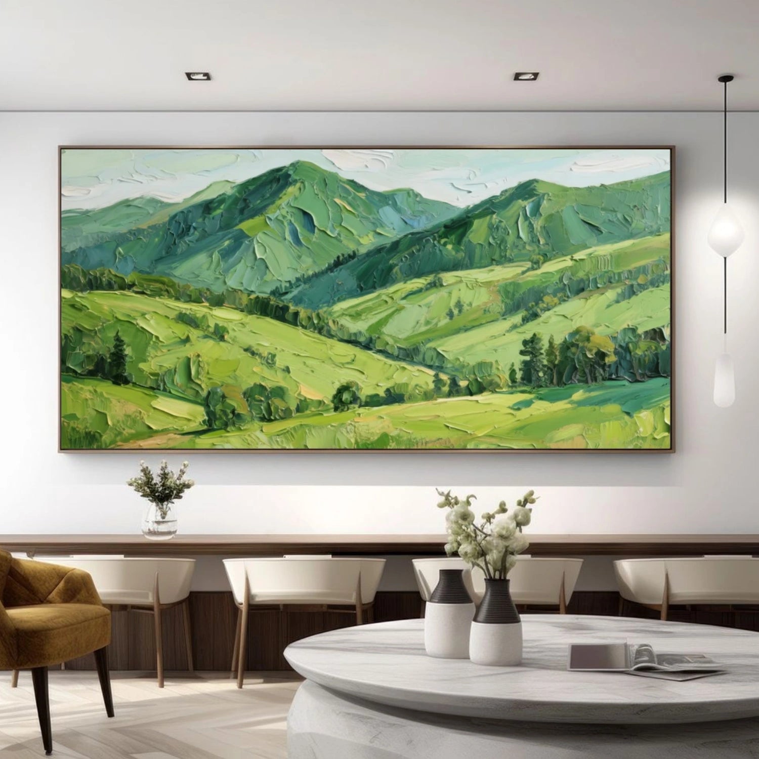 Green Minimalist Mountain Textured Canvas Art #WT209