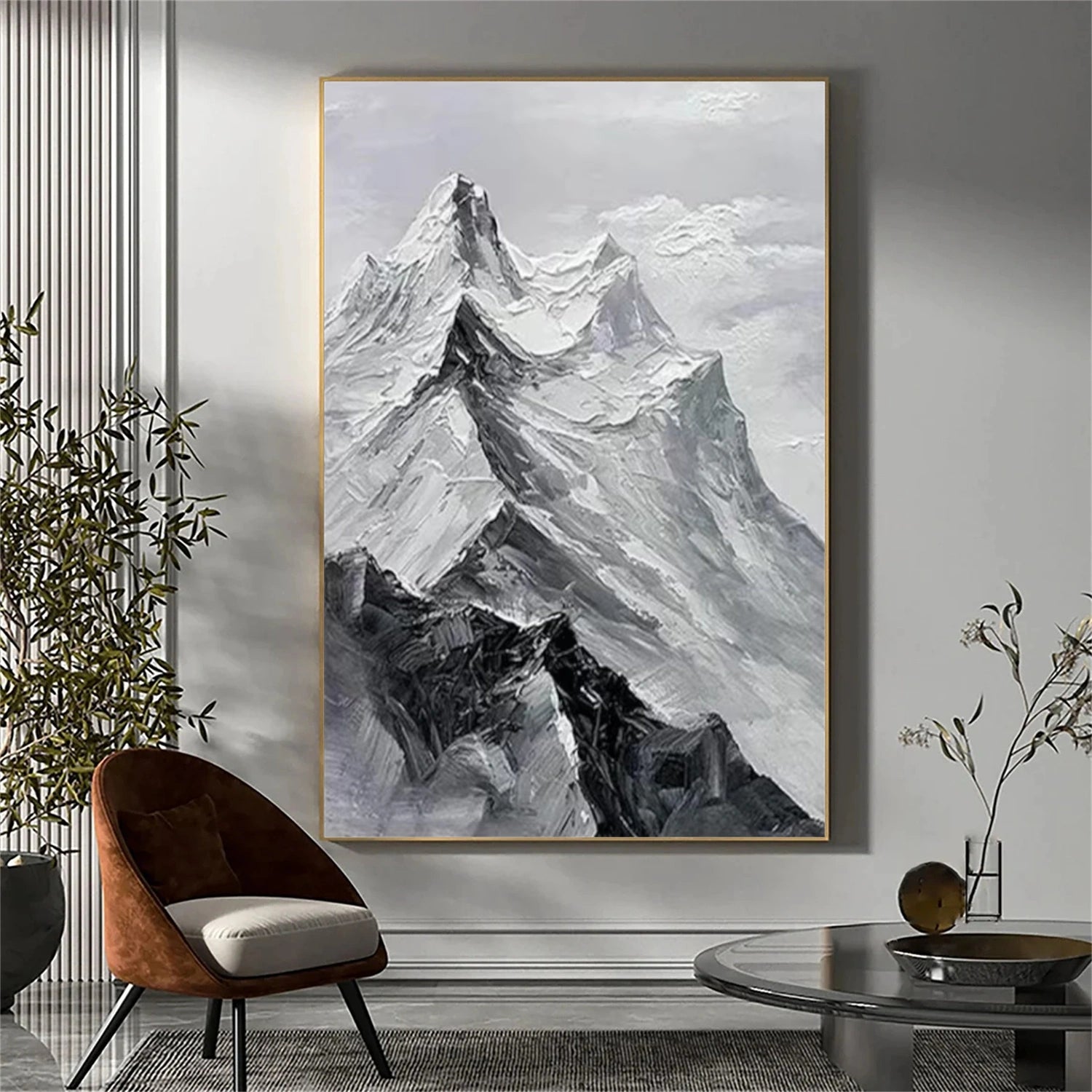 Black and White Minimalist Mountain Textured Canvas Art #WT203