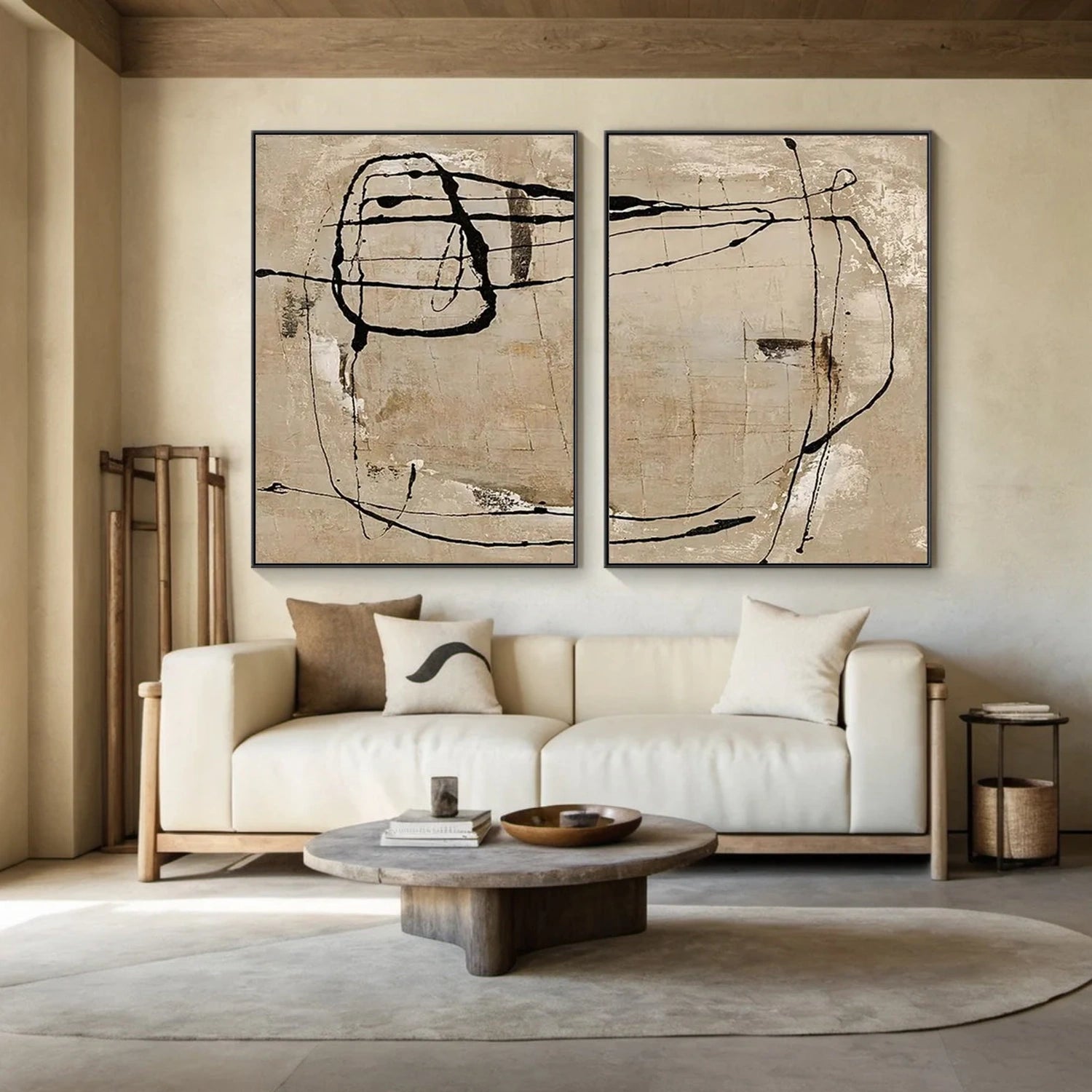 Beige & Black Wabi Sabi Abstract Canvas Art Set of 2 #WA231