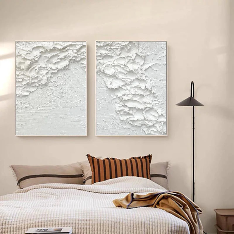 White Textured Minimalist Wall Art Set of 2 #WT028