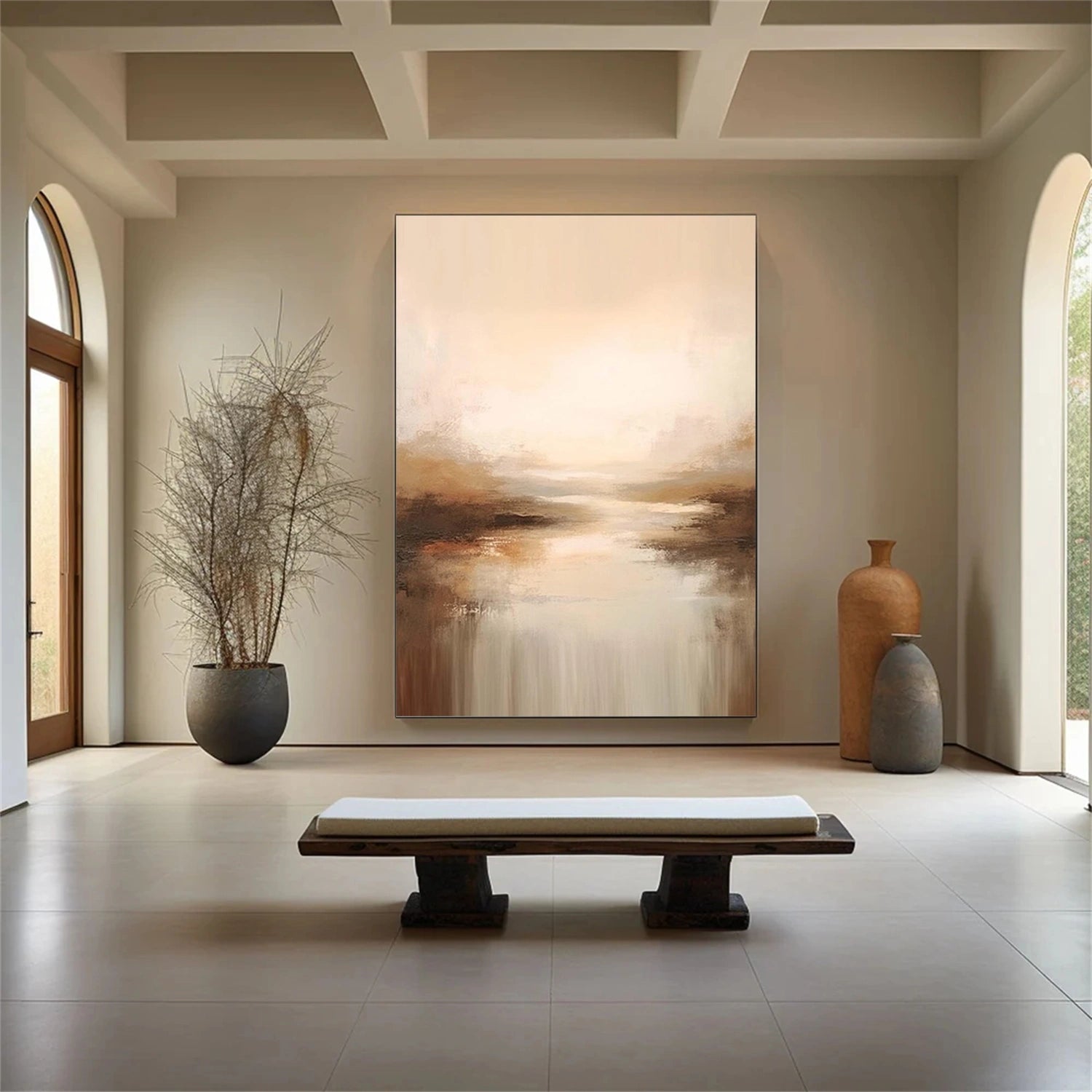 Beige & Brown Abstract Wall Art #AW146