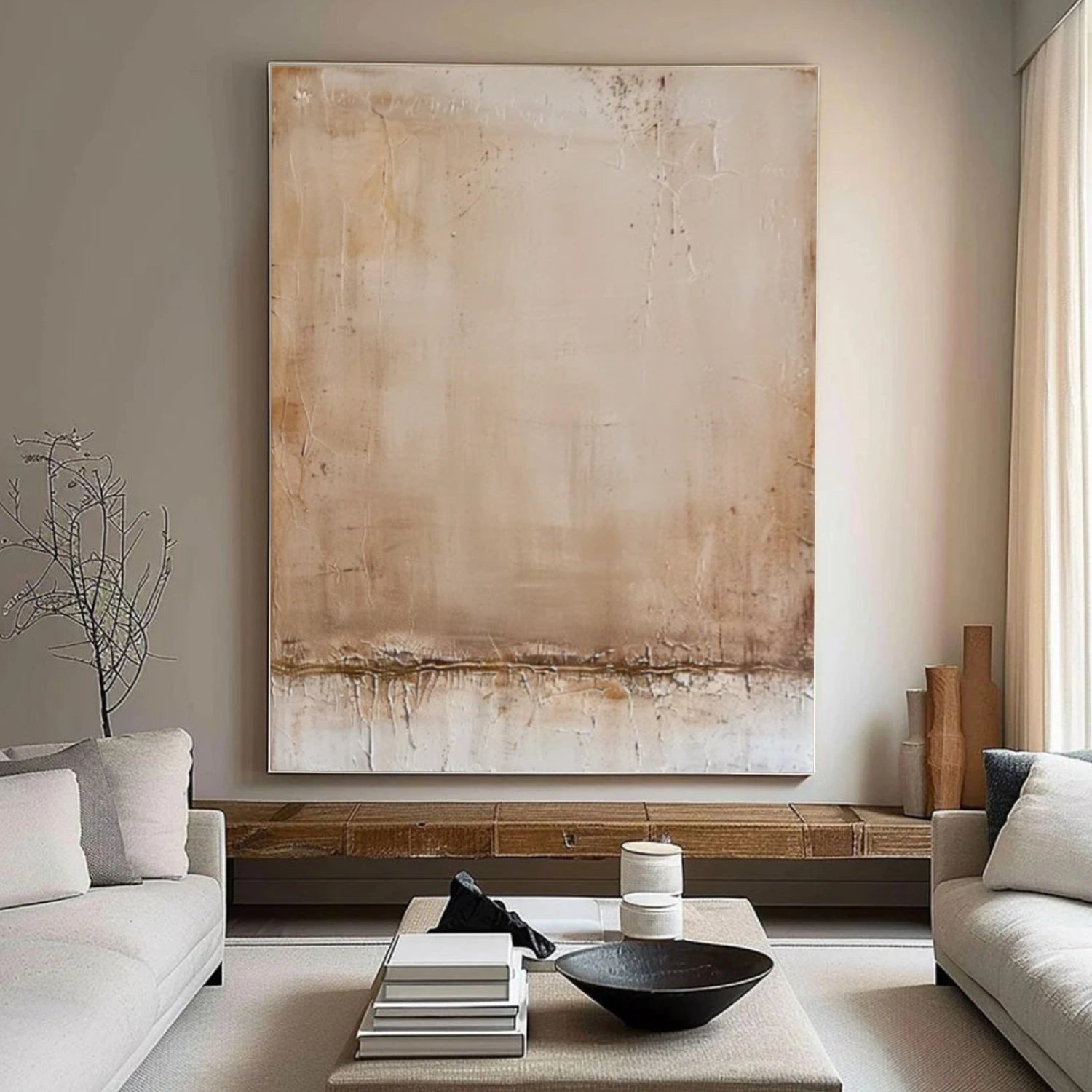 Beige and Brown Wabi Sabi Abstract Canvas Art #WA219