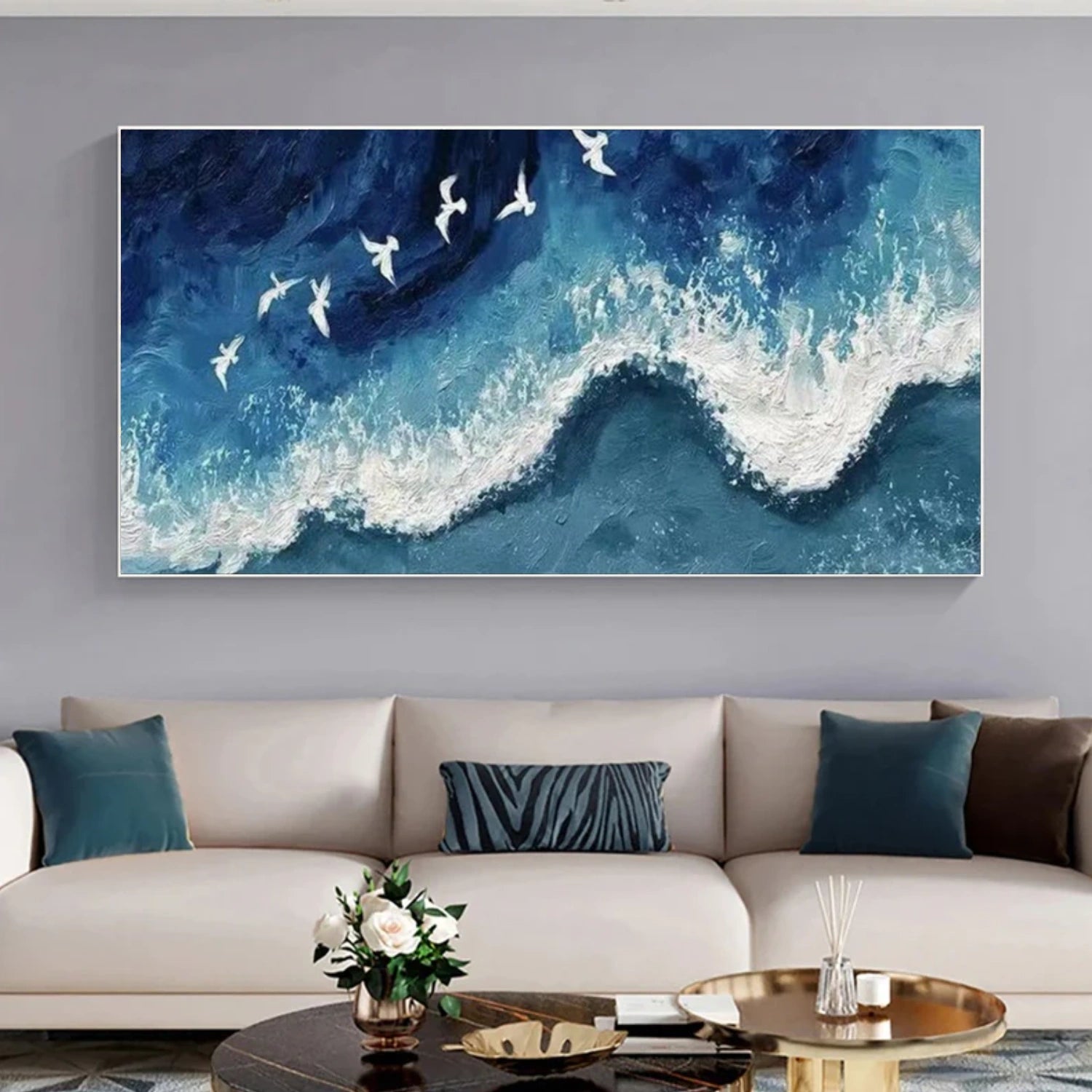 Sky And Ocean Abstract Textured Wall Art #SO375