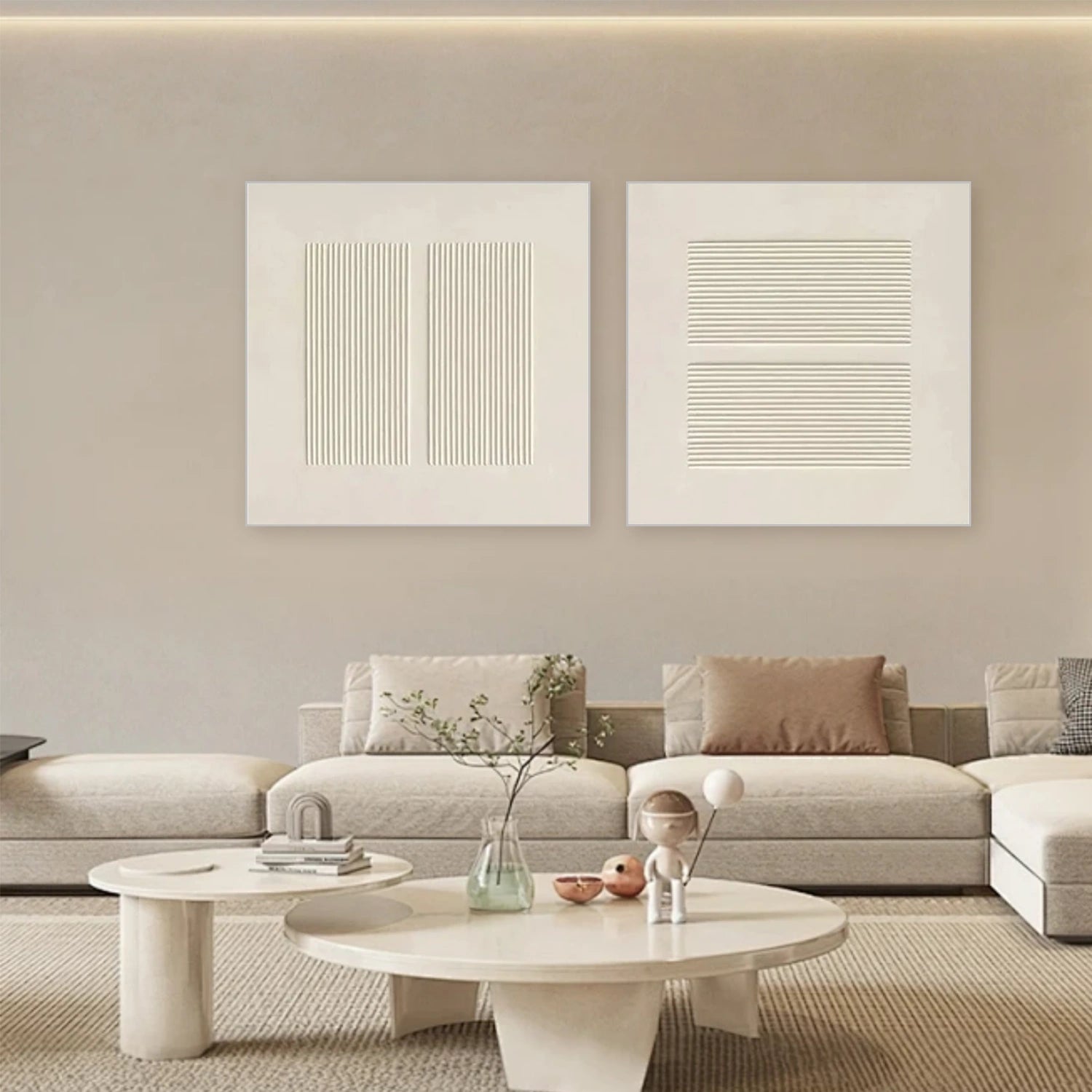 White Textured Minimalist Wall Art Set of 2 #WT189
