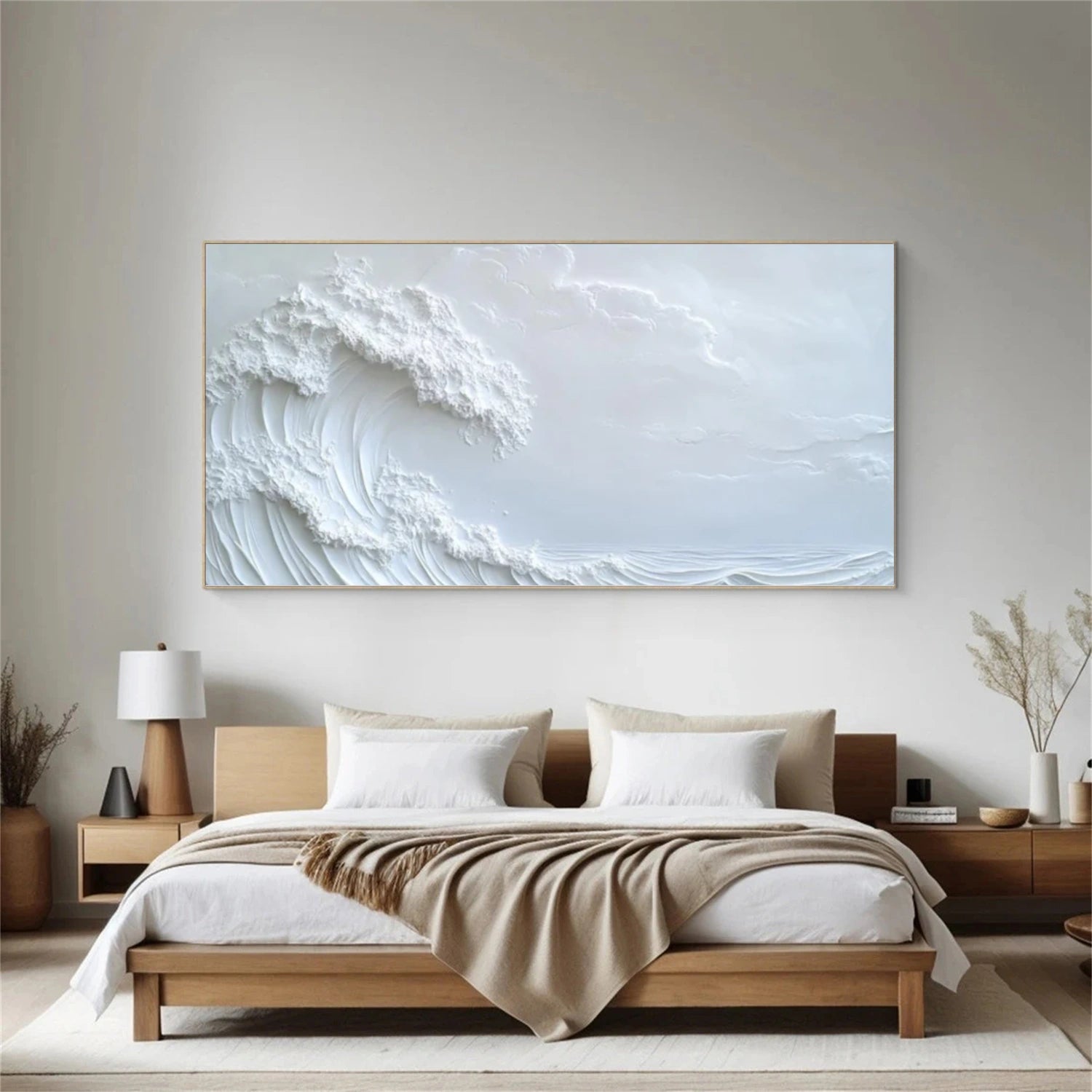 White Sky And Ocean Abstract Textured Wall Art #SO338
