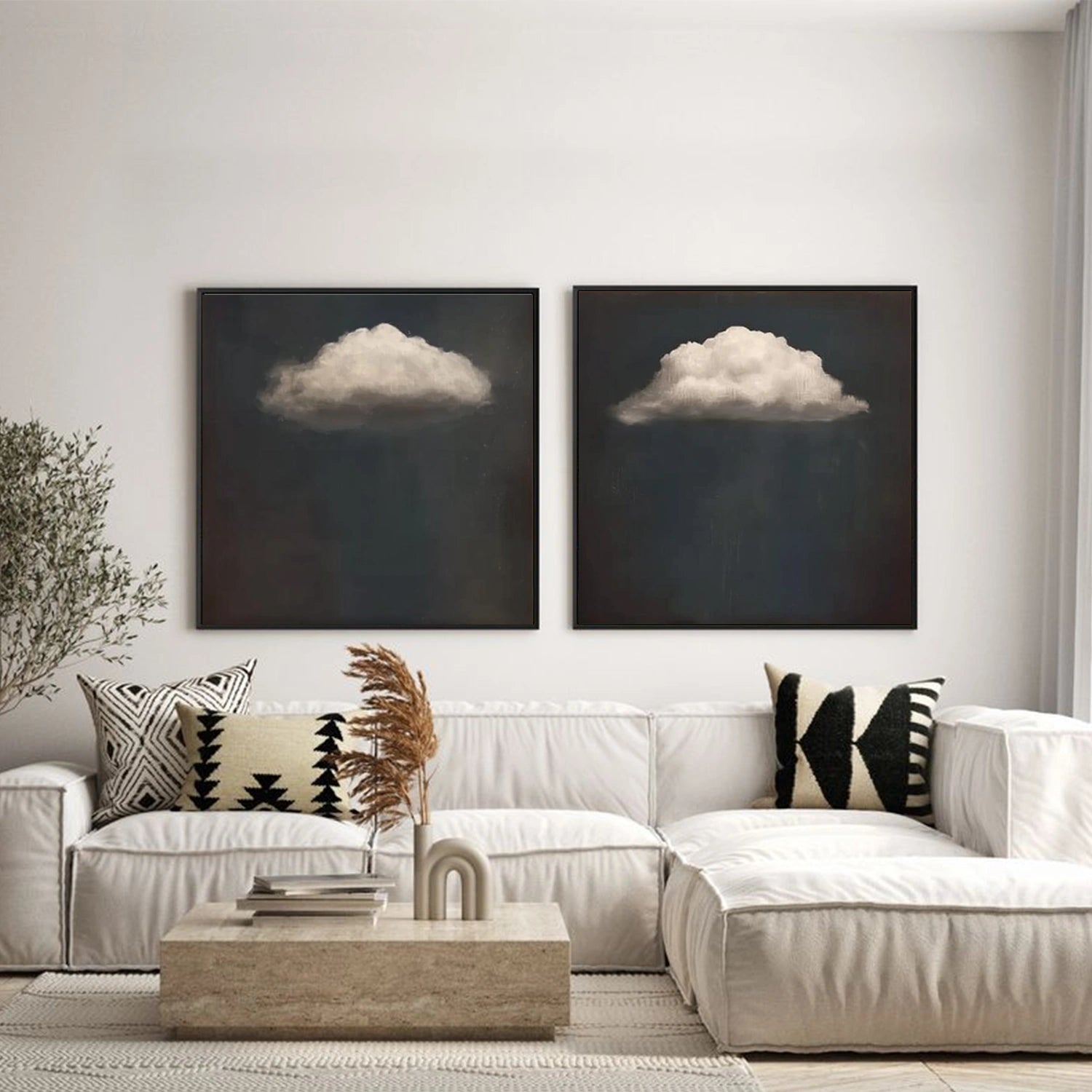 Black and White Sky And Ocean Abstract Wall Art Set of 2 #SO331